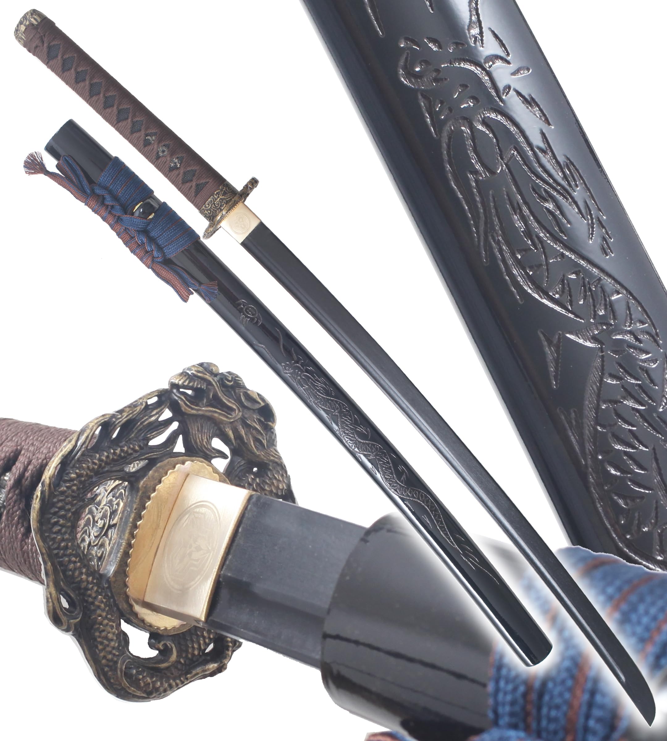 Danzan Katana en Bois Lame en Bois Katana Dragon Sabre en Bois Epee Entrainement Katana Japonais Epee - Lame Bois Noire