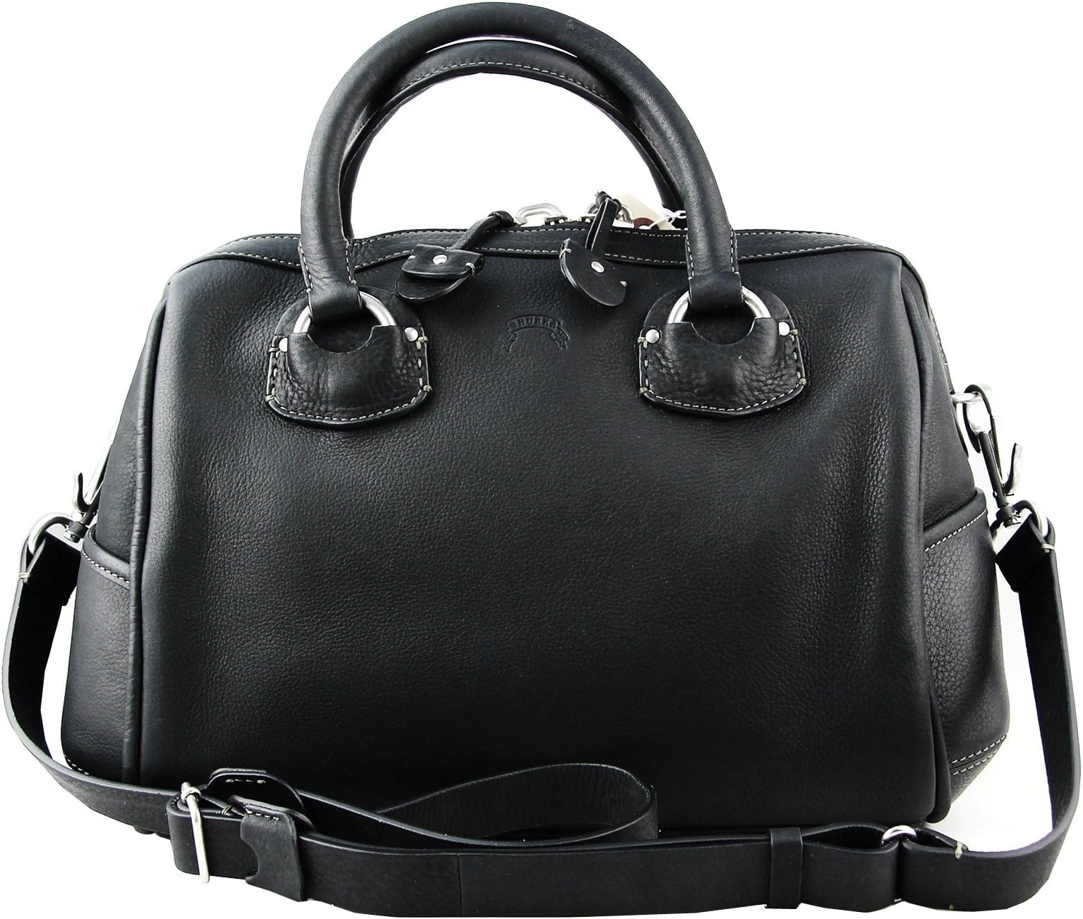 GHURKA 100% LEATHER BLACK GOA MEDIUM BAG MADE IN ITALY SHOULDER STRAP