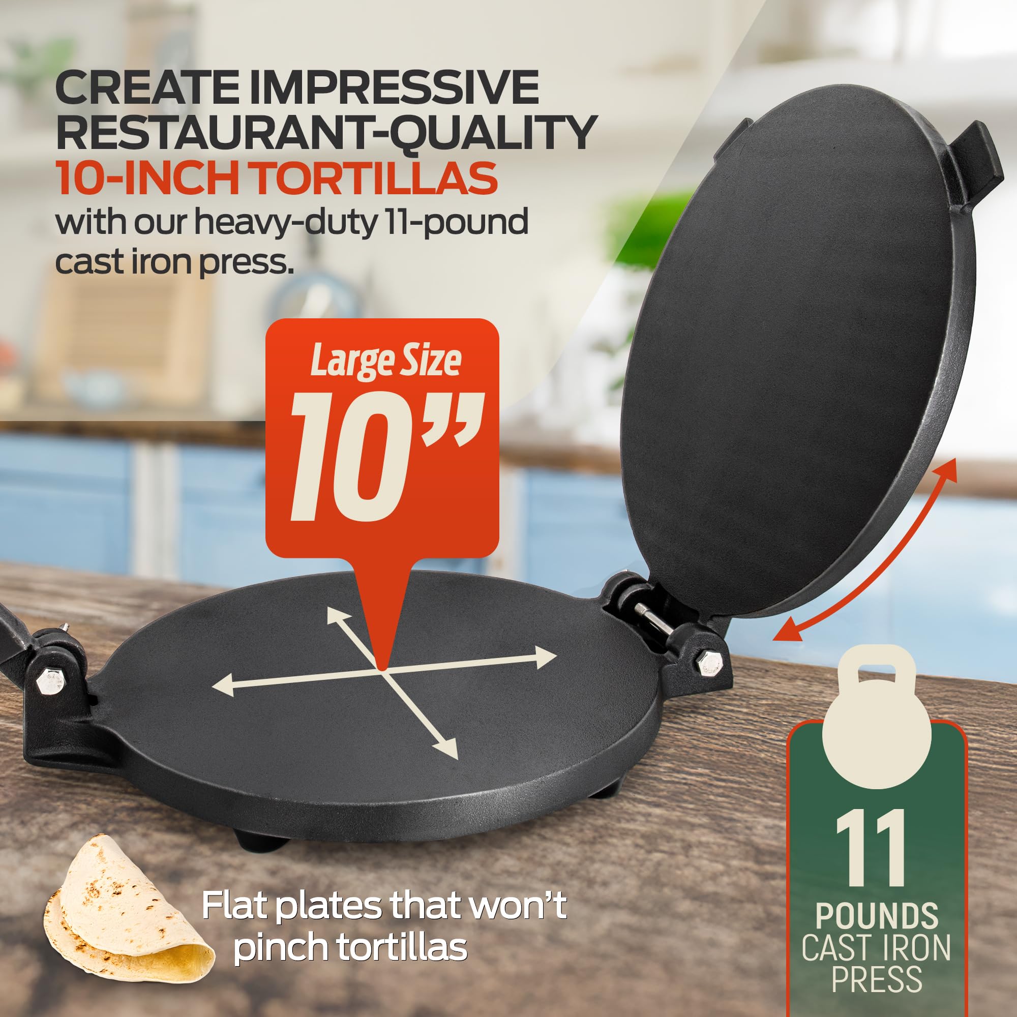 Cast Iron Tortilla Press - Make Authentic Tortillas! -3