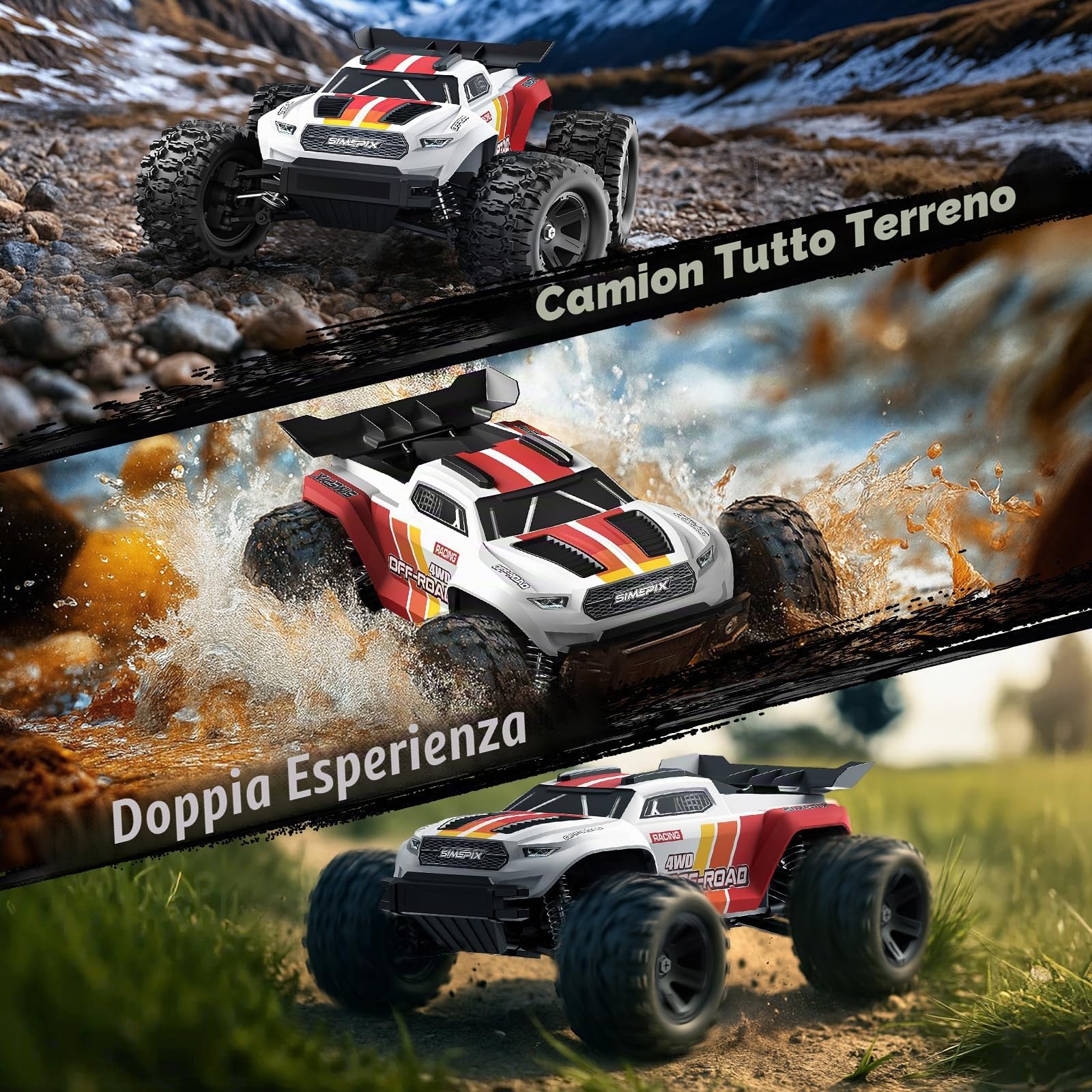 Macchina Telecomandata Professionale 1:18, Auto RC 4WD Off-Road 36 km/h con Due Batterie 7.4V 1500mAh, Doppia Carrozzeria e Struttura Resistente agli Schizzi, Macchina Radiocomandata