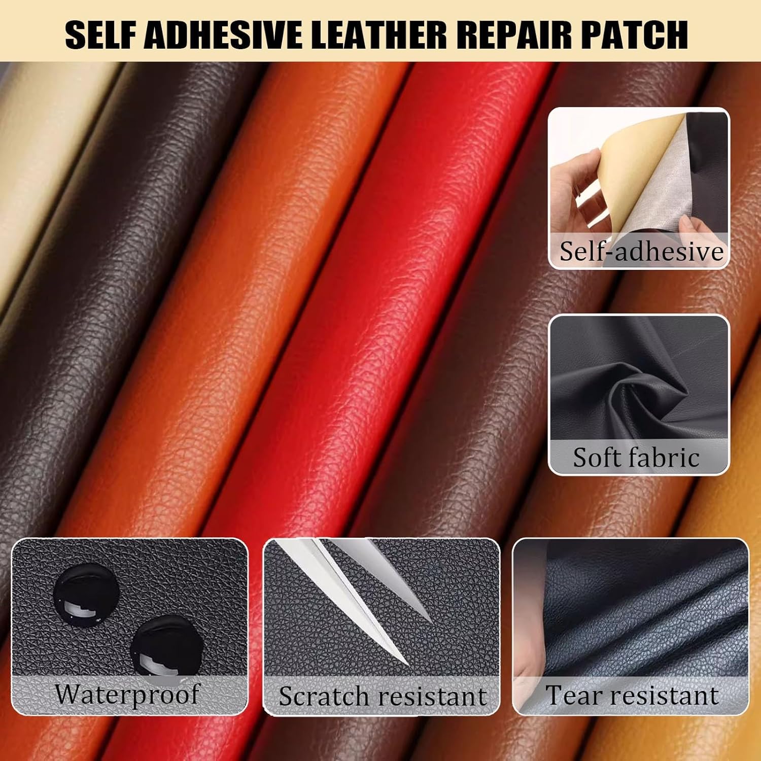 Self Adhesive Leather Fabric for Repair, Faux Leather Couch Repair Kit, Upholstery Vinyl Leather Patch for Furniture, Sofas, Car Seats, Office Chairs(Dark Coffee,39.37x47.24in)