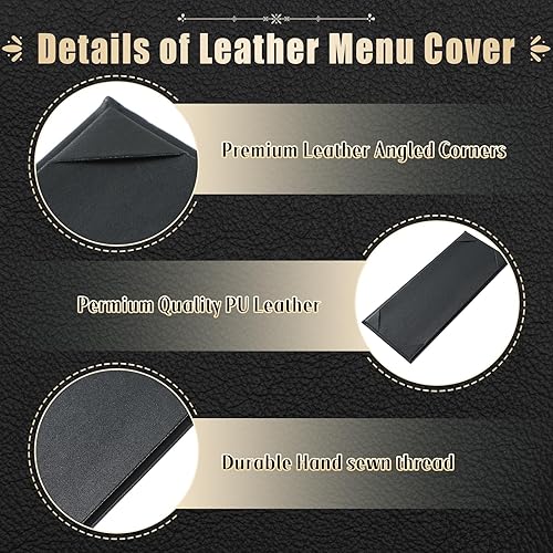 Miniatura 3 de Fundas de menú de 4.25 x 11 pulgadas, paquete de 5 soportes de cuero sintético negro para menú de restaurante, panel individual con esquinas