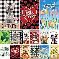 CDLong Seasonal Garden Flags Set of 12 Double Sided 12x18 Inch - All Seasons Holiday Yard Flags for Outside Decor