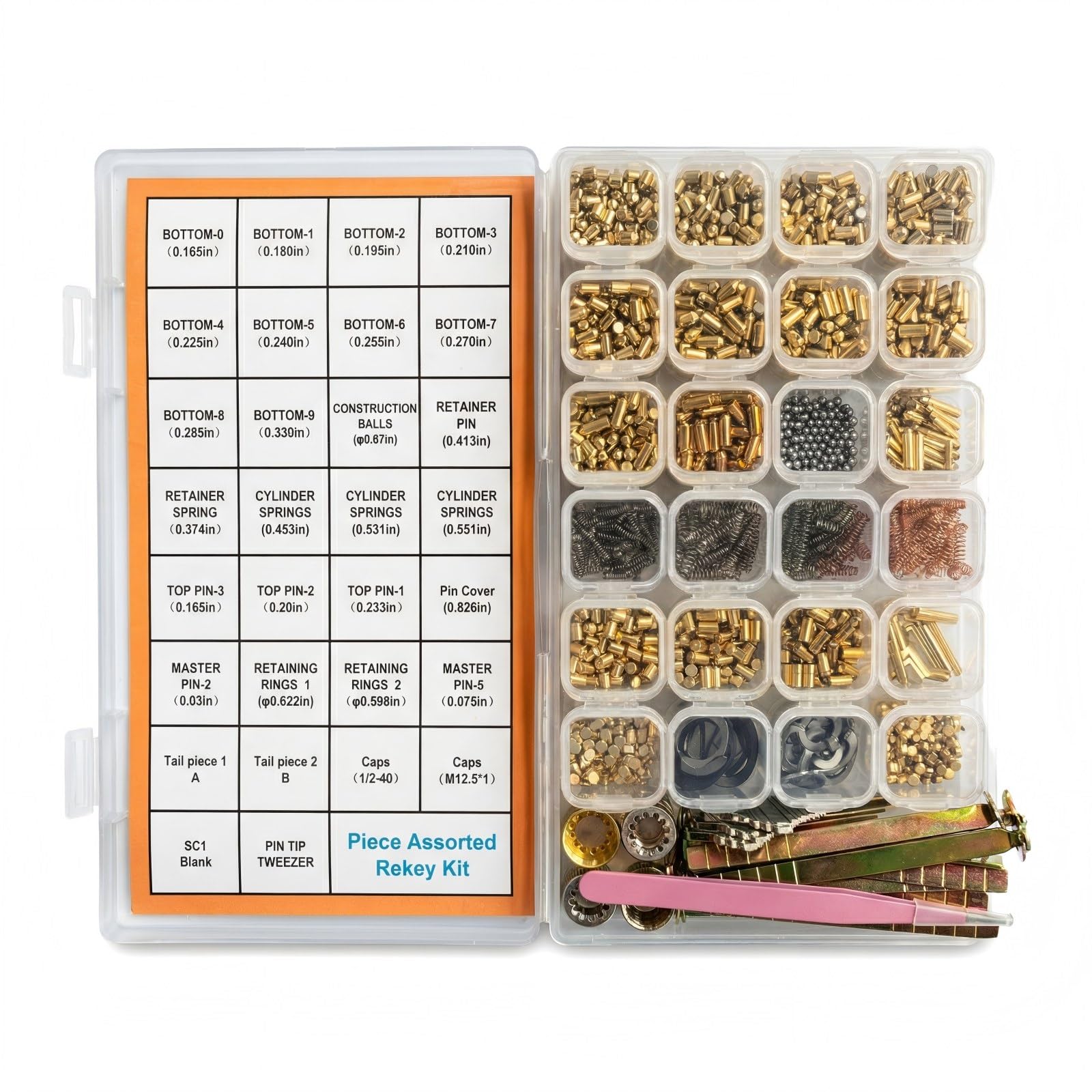 SC1 SC4 Compatible Sc-hlage Rekey Kit for Residential Door – Includes Bottom Pins 500 PCS (0–9), Top Pins, Springs, Caps, Lock Tailpiece. 5 commonly Service Tools & 3 Test Keys Repair Rekeying Kit