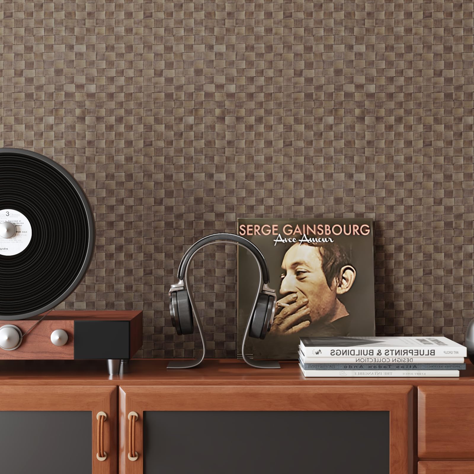 CRE8TIVE Bamboo Weaving Effect Contact Paper Self Adhesive Brown Textured Peel and Stick Wallpaper 30cm x 200cm Faux Rattan Weave Look Vinyl Wrap for Furniture Cupboard Wallpaper for Bedroom Kitchen