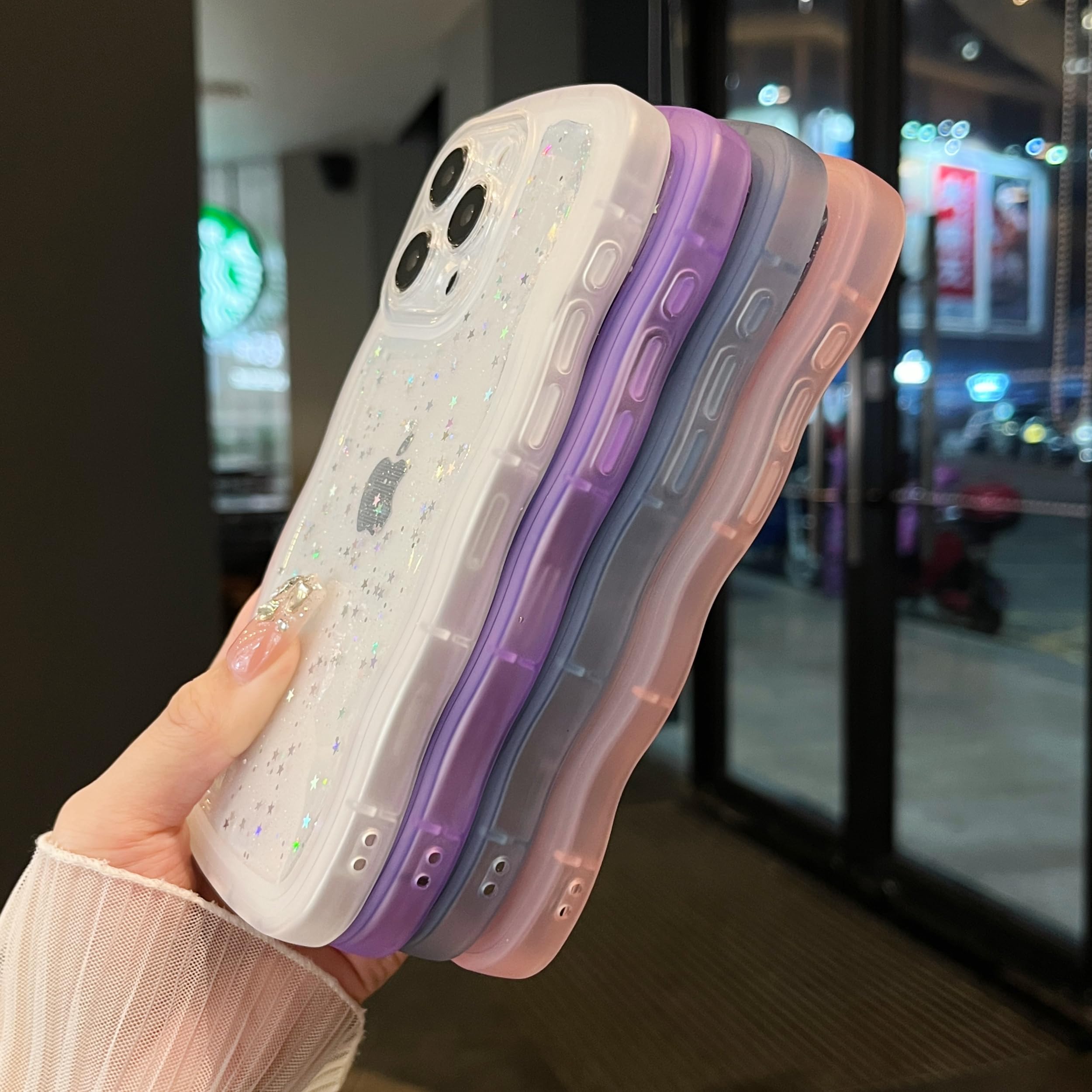 ZTOFERA Wavy Case For IPhone 13 (6.1"), Cute Girly Clear Curly Wave Frame Bling Glitters Shiny Sequins Aesthetic Phone Case Soft TPU Lightweight Shockproof Bumper Protective Cover - Purple