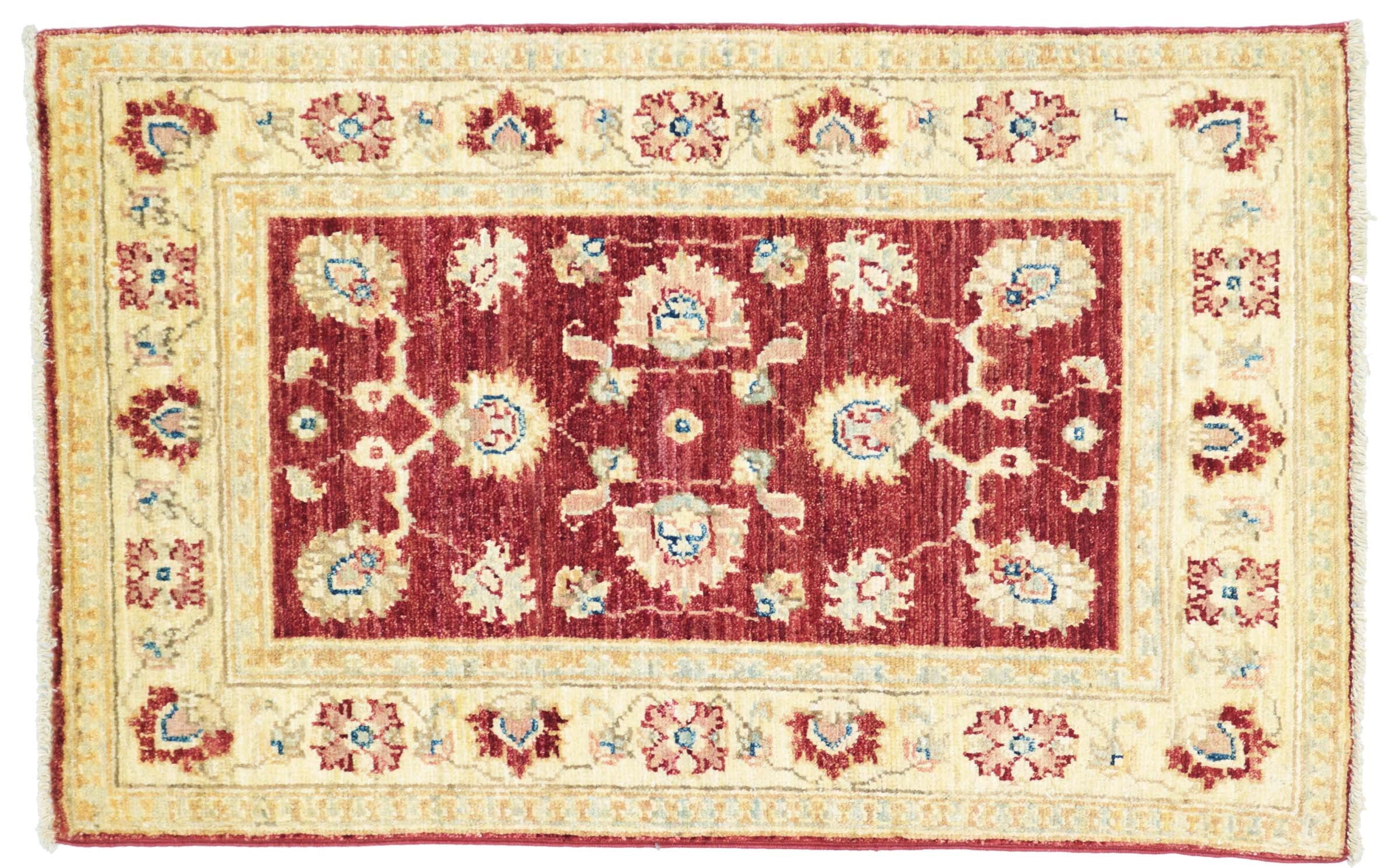 Tapis afghan rouge 80x120 cm floral Ziegler pour salon et entrée chaleureuse