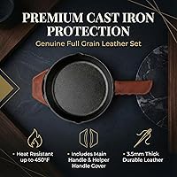 Vista 2 de Orgullosamente fabricado en Georgia con cuero de grano completo - Funda de mango de hierro fundido de cuero, juego de 2 - Funda de mango de hierro