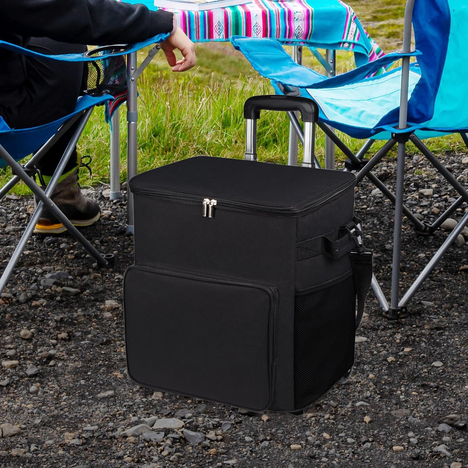 Nevera Portátil con Ruedas Bolsa Térmica Aislada Carro Compacto Resistente Chasis Reforzado Silencioso Adecuada para Viajes Familiares Al Aire