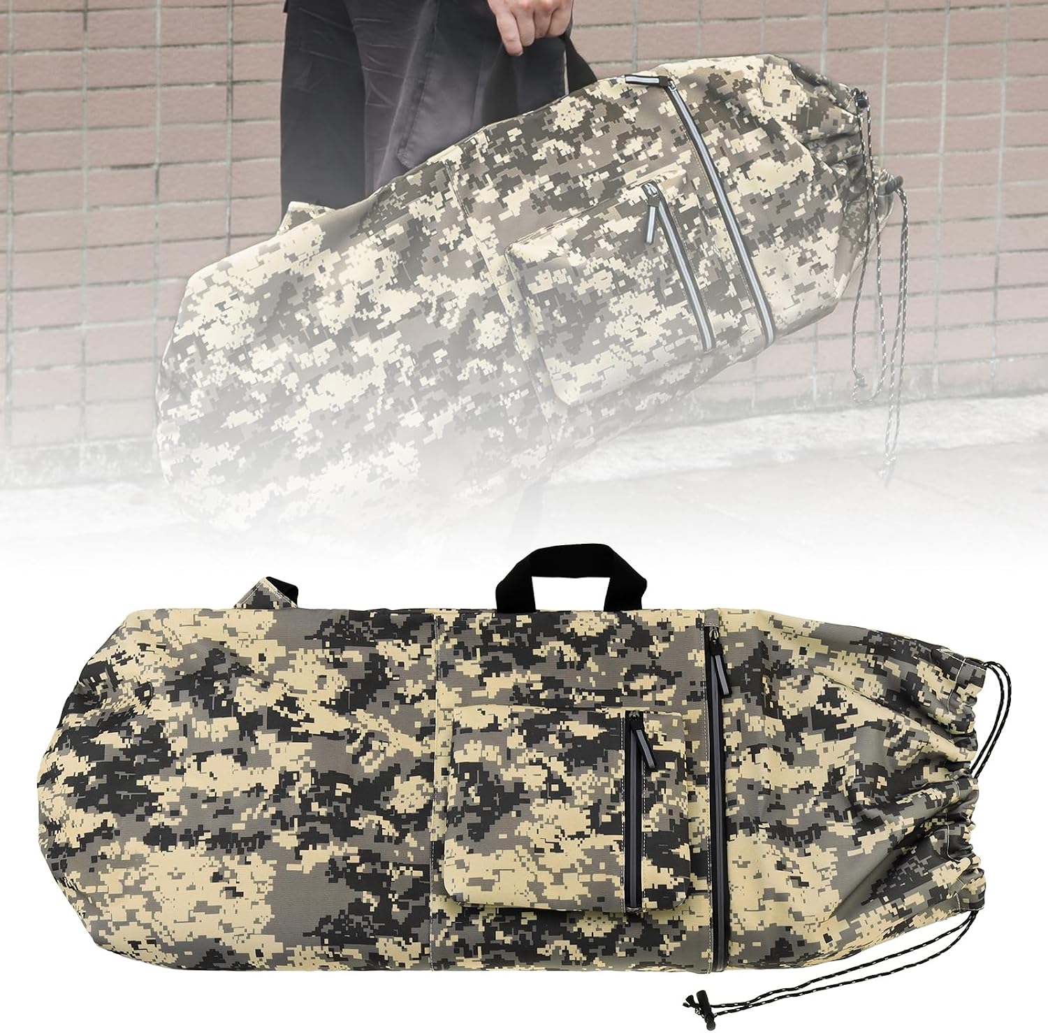 34 in Skateboard Bag with adjustable padded double shoulder straps | Waterproof Portable Travel Carry Bag Backpack , Drawstring Closure & Pocket for Skate Tools & Gear – Camo