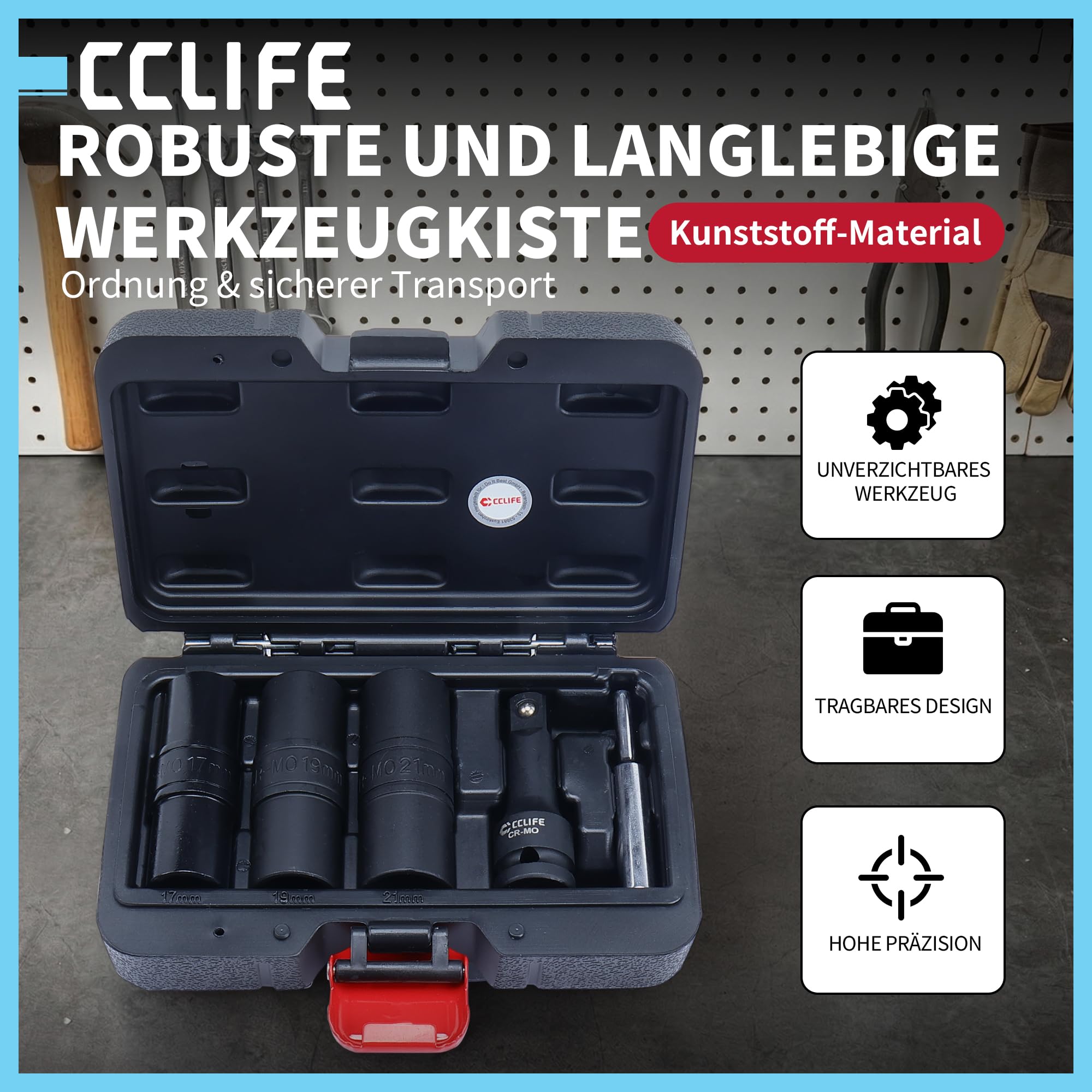 CCLIFE Zestaw wykrętaków nakrętek 1/2 cala - 17/19/21 mm Twist Socket Set - Damaged Lug Nut Extractor for Rusted & Rounded Bolts - CR-MO Steel Sockets for Auto Workshop & DIY