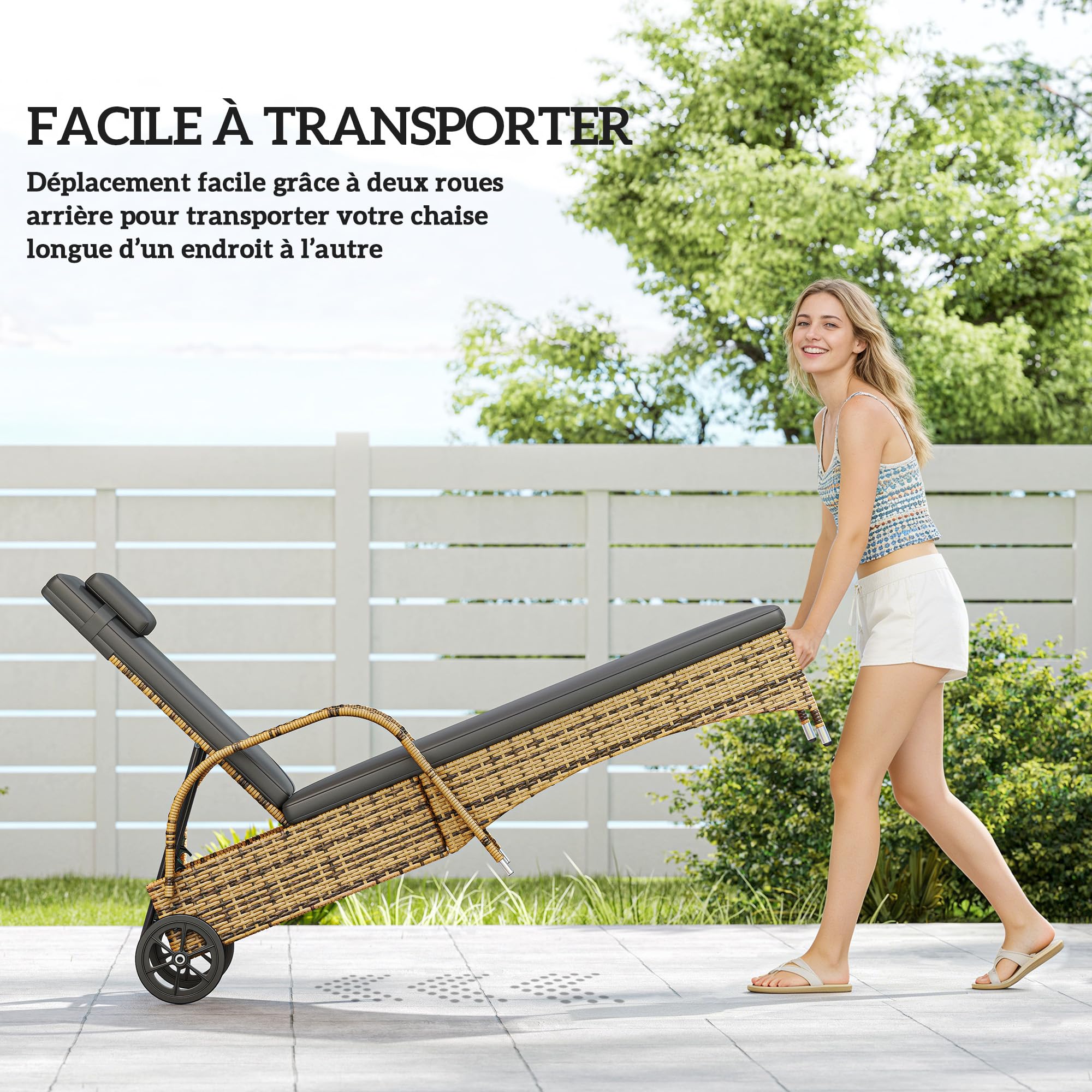 Outsunny Transat Bain de Soleil Grand Confort Matelas Têtière Jaune