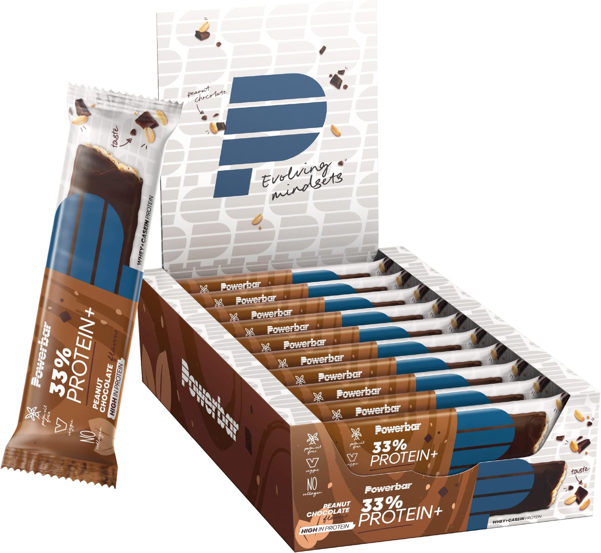 Powerbar - 33% Protein Plus - Peanut-Chocolate - 10x90g - High Protein Bar - Whey&Casein Protein - palm oil free - collagen free