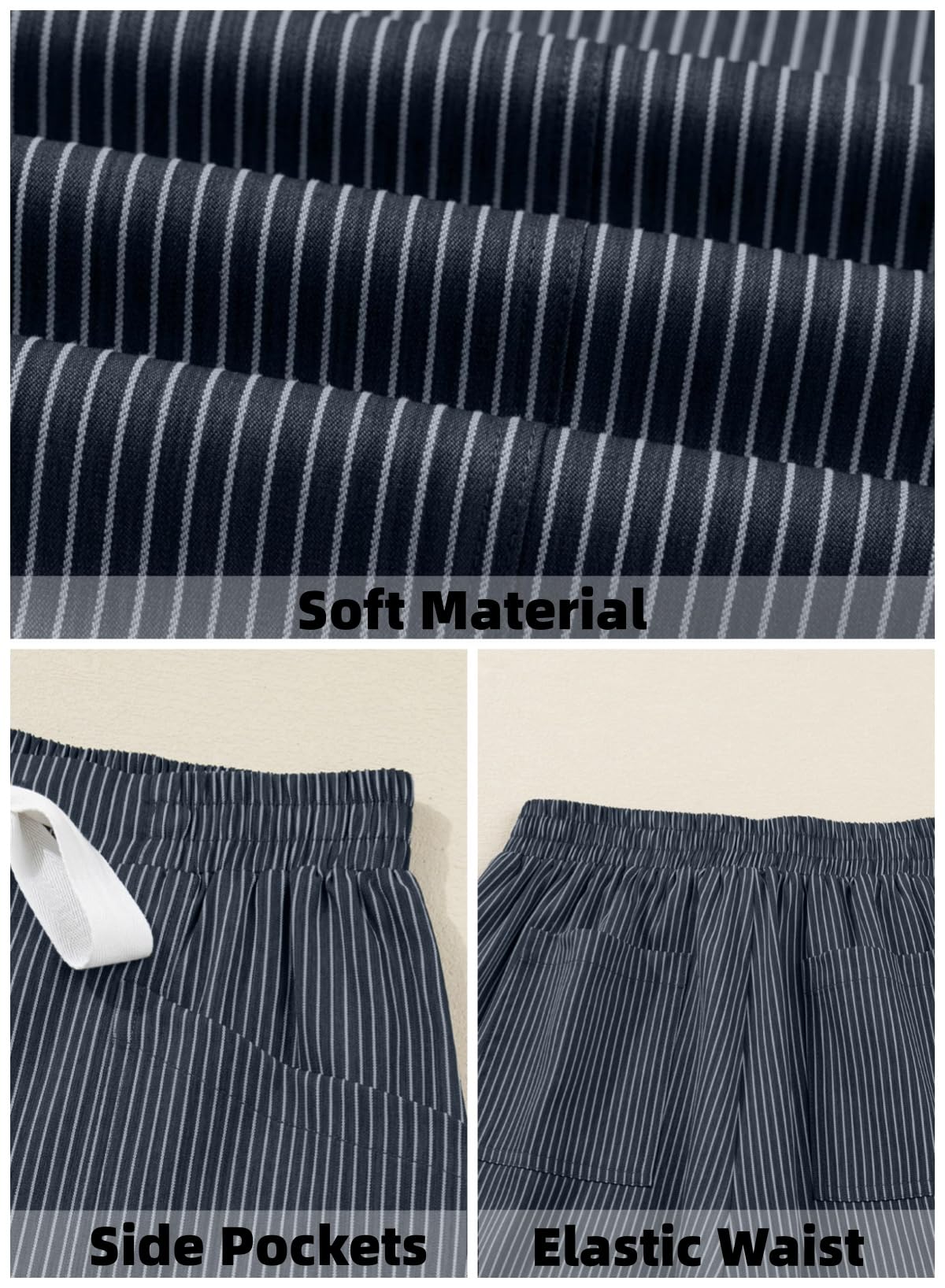 Acelitt Women Elastic Waist High Striped Pants, S-XXL