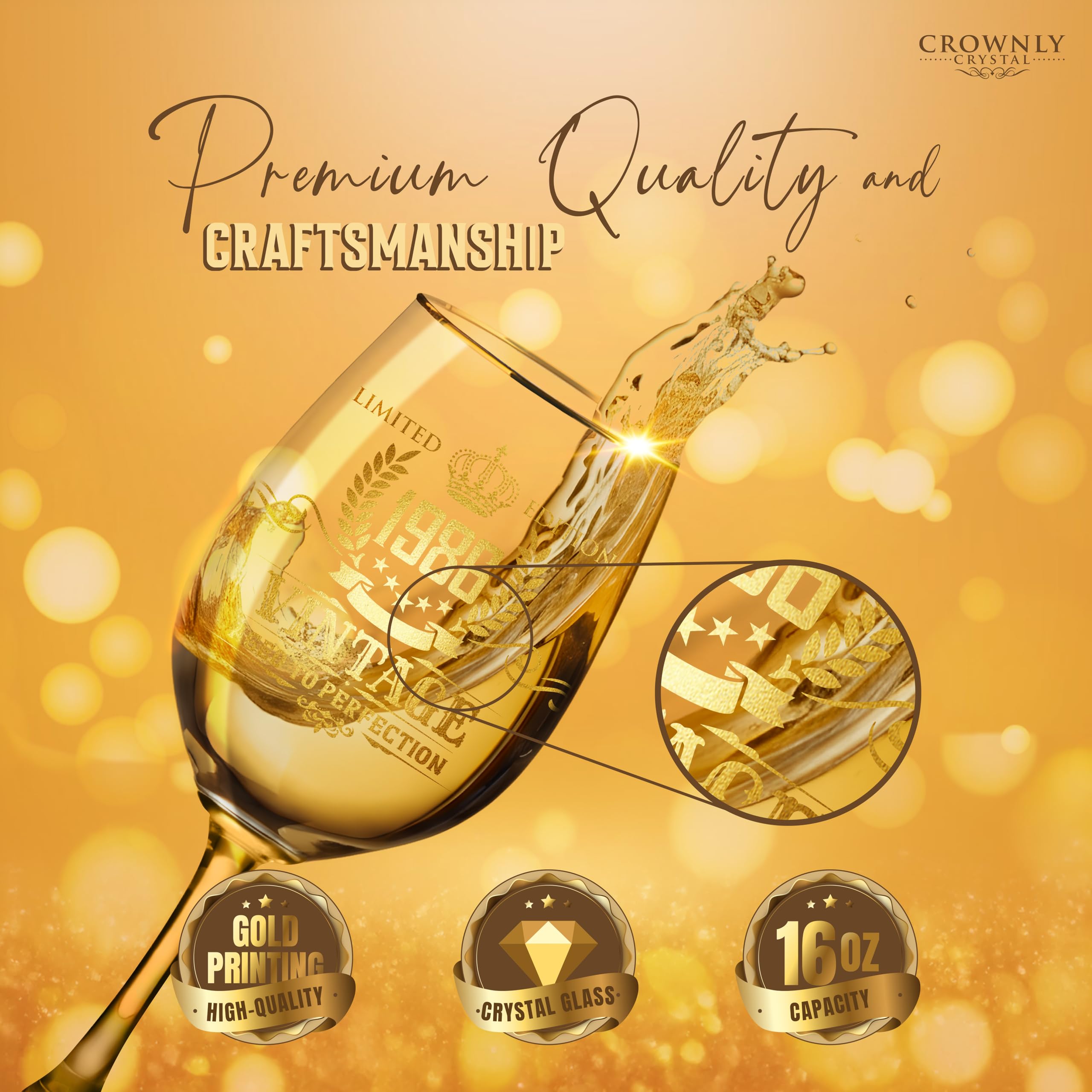 CROWNLY CRYSTAL® 1986 Bicchiere Personalizzato Donna 40° Compleanno | Idea Regalo per Sorella, Amica o Zia
