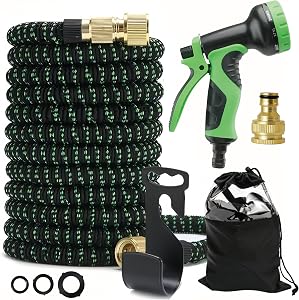 Gartenrohr erweiterbarer Gartenschlauch-Set (75FT), mit 10-Funktions-Spritzköpfen, extrem elastischer Schlauch mit 1/2″ und 3/4″ 2-in-1-Messingverbindungen für Garten