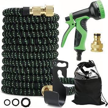 100FT/30M Expandable Water Hose with 10 Function Hose Nozzle, Extra Strength Elastic Hose with 1/2 "&3/4" 2-in-1 Brass External Fittings  Hosepipe for Gardening Patio Car Washing Pet Bathing 100FT