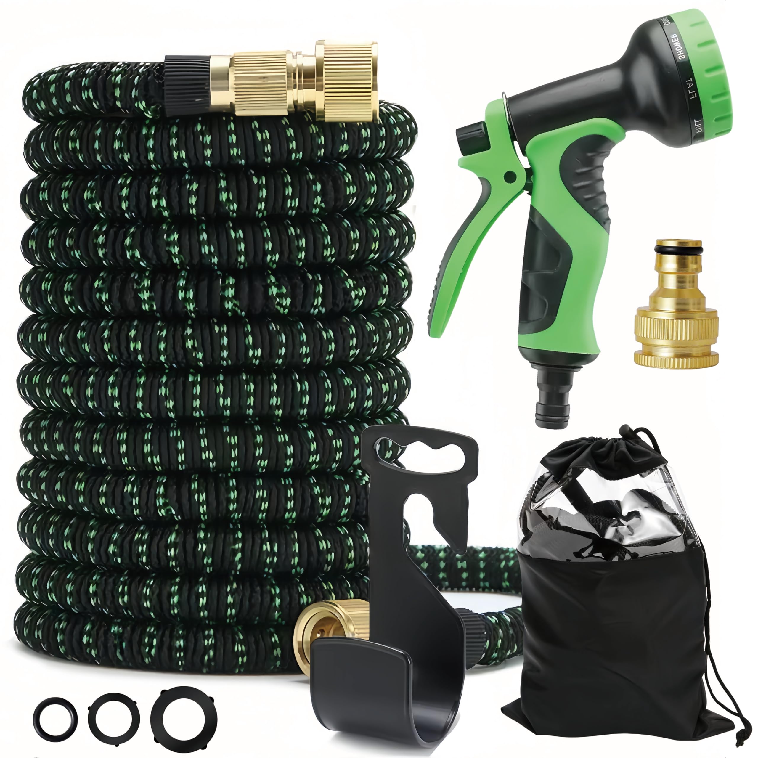 Gartenrohr erweiterbarer Gartenschlauch-Set (75FT), mit 10-Funktions-Spritzköpfen, extrem elastischer Schlauch mit 1/2" und 3/4" 2-in-1-Messingverbindungen für Garten