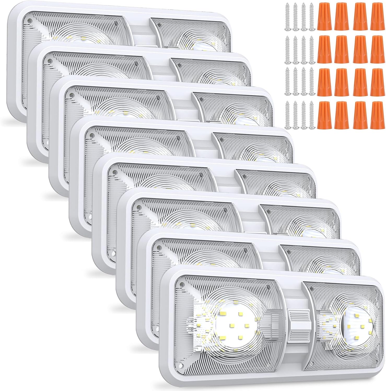 HAISTYLE RV LED Ceiling Double Dome Light Fixture with ON/Off Switch Interior Lighting for Car/RV/Trailer/Camper/Boat DC 11-18V Natural White (8PCS/ Double Dome)