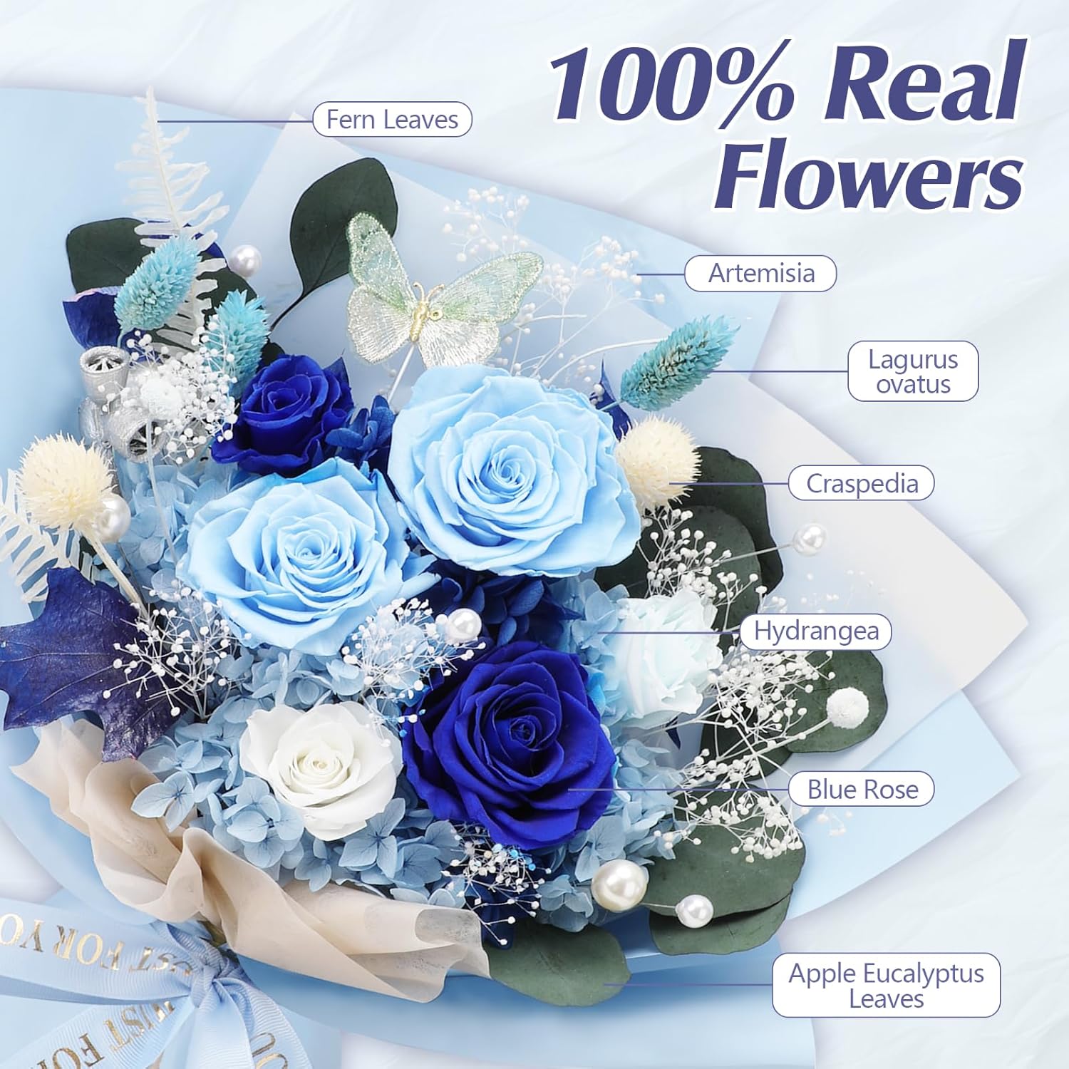 Casaido Preserved Flowers for Delivery, 6 Blue Roses Bouquet, Birthday Gifts for Women, Christmas Rose Gifts for Mom Wife Girlfriend, Forever Real Flowers for Valentines Day Anniversary - Image 3