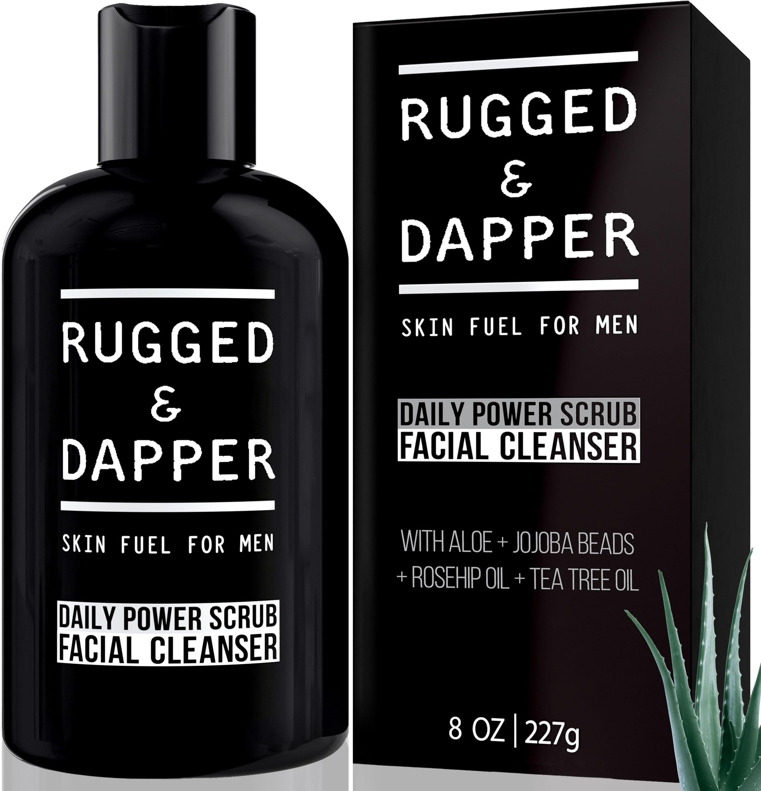 RUGGED & DAPPER Daily Power Scrub Facial Cleanser For Men - 237 ml - Face Wash + Energizing Toner + Exfoliating Scrub All-In-One - Natural & Certified Organic Ingredients