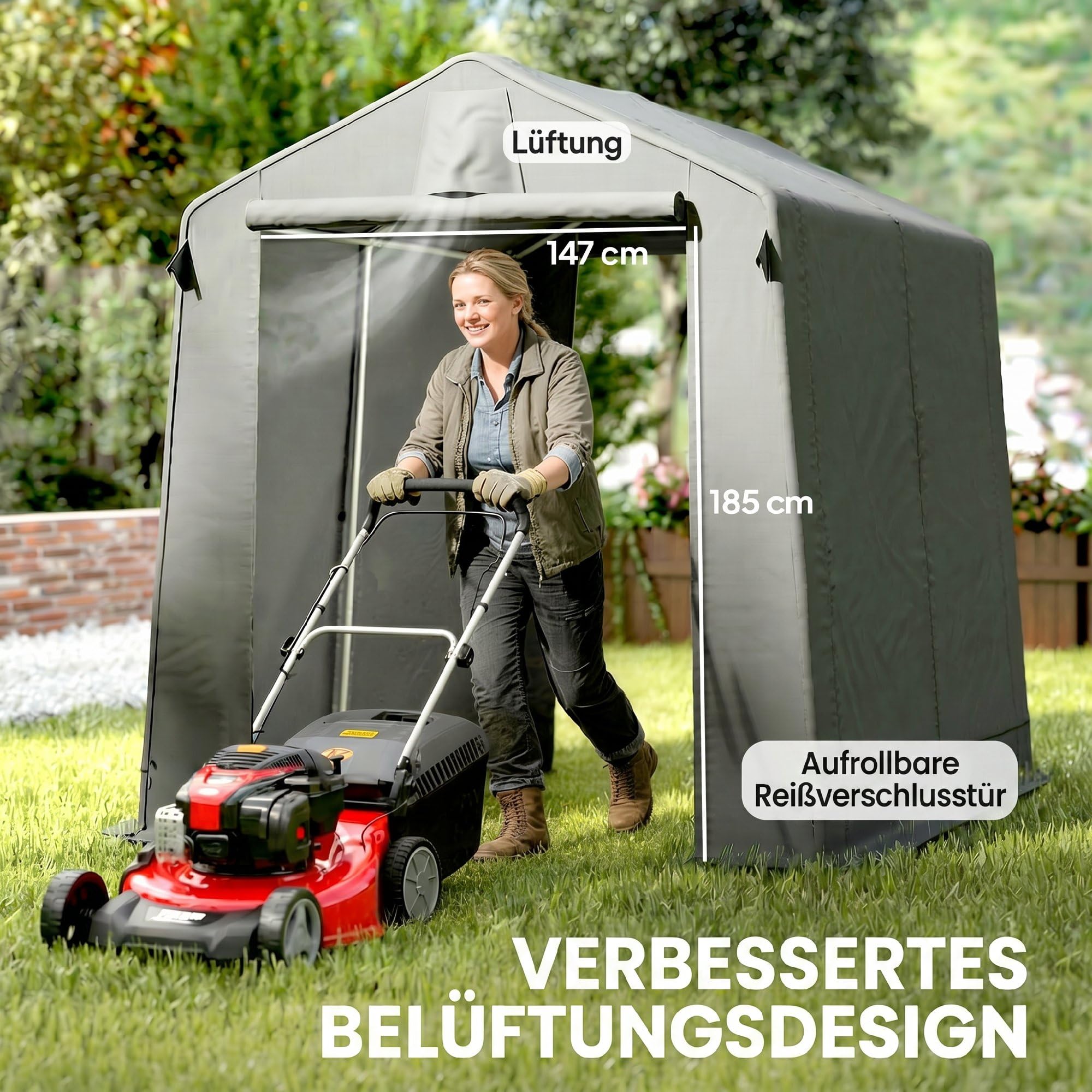 Outsunny Garagenzelt 2,3 x 1,9 m Wasserabweisend mit Belüftung Dunkelgrau | Rollbar Reißverschlusstür, Satteldach, UV-beständig, Gerätezelt, Zeltgarage, Unterstand Lagerzelt für Gartengeräte, Motorrad