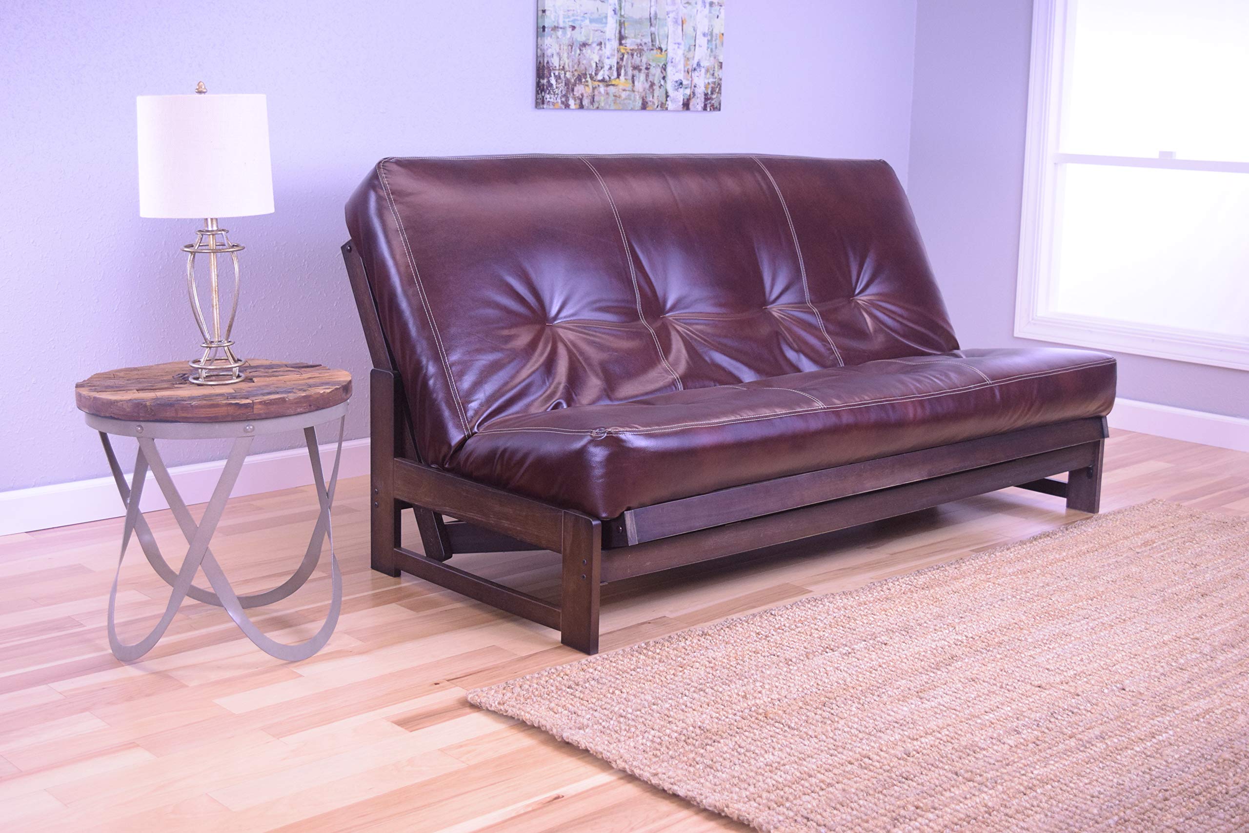 Queen Size Futon Cover Only Bonded Leather Premium Collection Fits 6-8 inch Futons Mattress (Cappuccino)