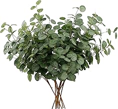 6 Bouquets of Artificial Plants Eucalyptus, Branches Artificial Eucalyptus Branches, Fake Green Eucalyptus Leaves Stems for Home Decoration, Wedding Kitchen Office Floral Composition