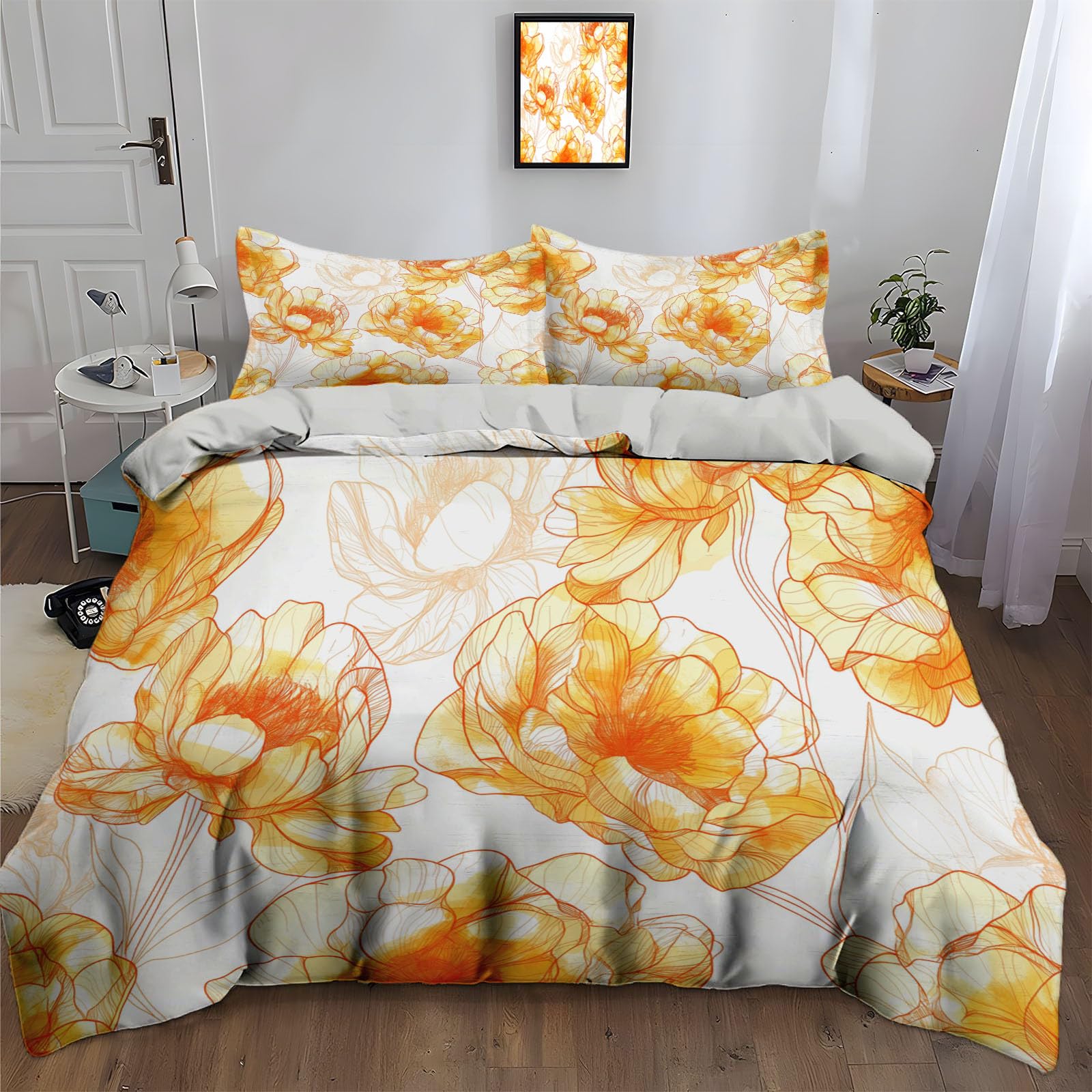 Parure de lit fleurs aquarelle avec housse de couette 140x200cm douce