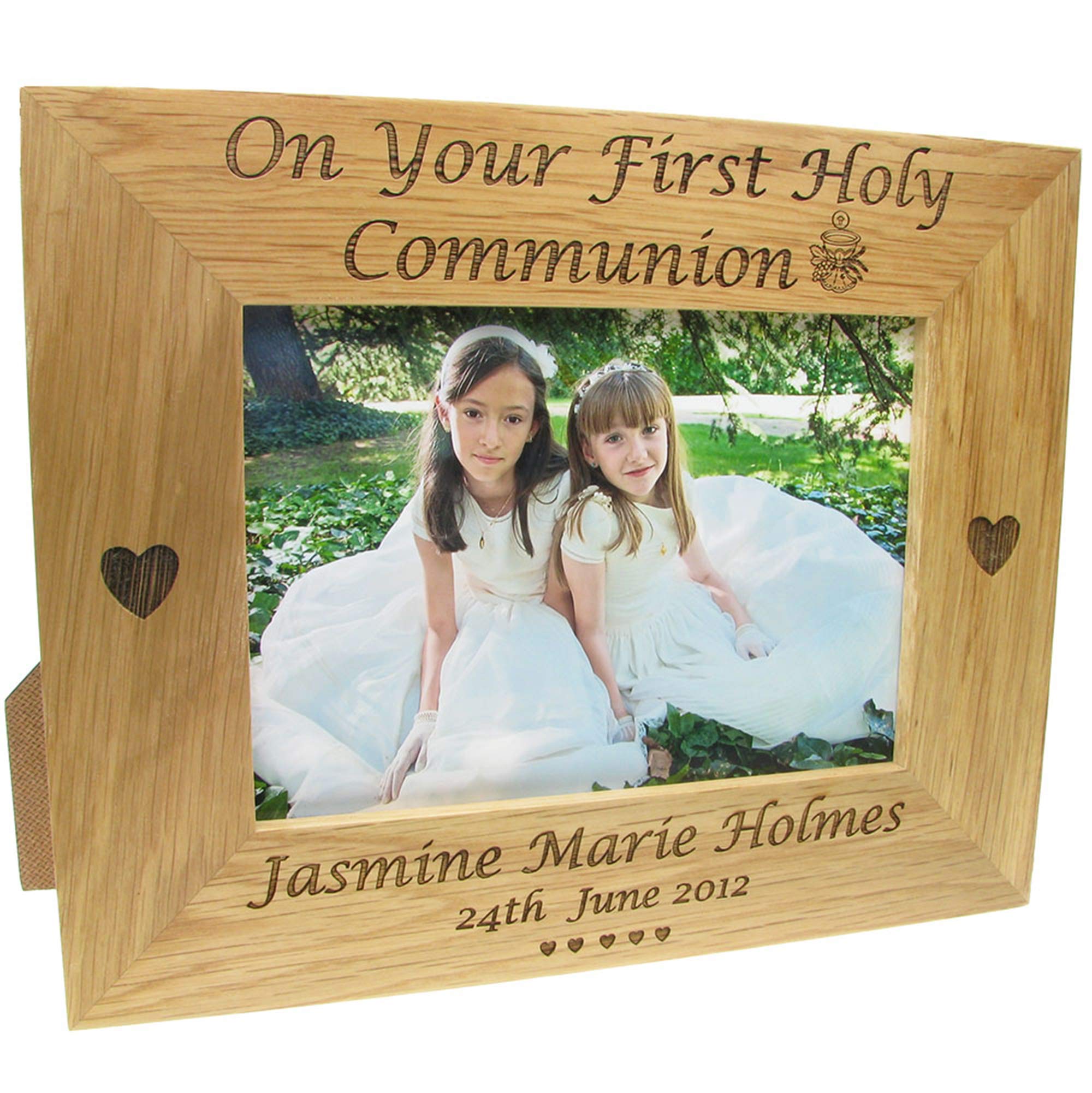 De Walden Girls or Boy's 1st First Holy Communion Gift Engraved First Communion Oak Photo Frame 20cm x 25cm