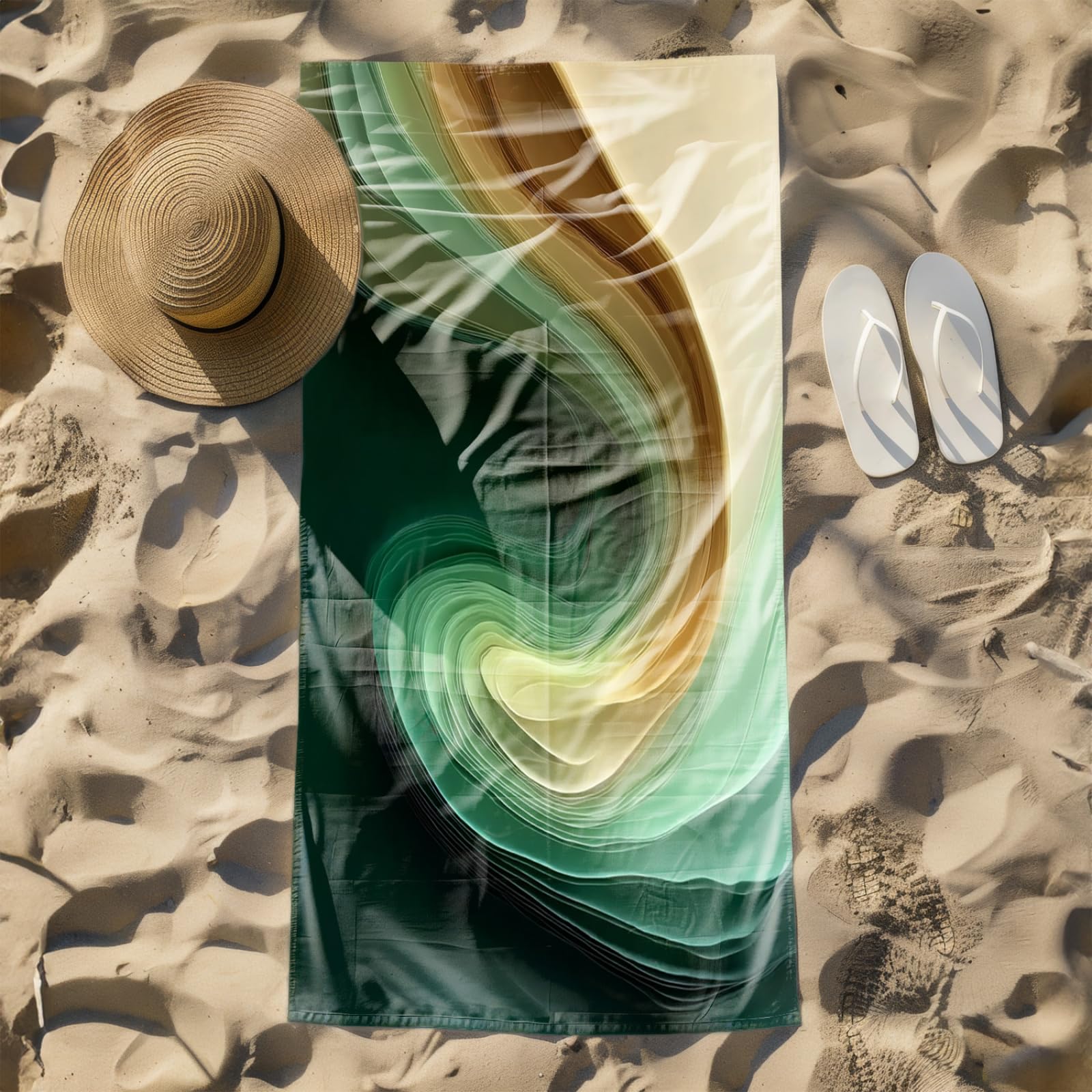 Drap de Plage XXL 200X200 Art Vert Et Jaune Serviettes de Plage en Microfibre,Serviette Piscine Extra Large sans Sable pour Adultes Séchage Rapide