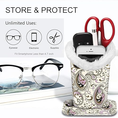 Miniatura 108 de Fintie Soporte para anteojos forrado de felpa con base magnética, estuche de cuero vegano prémium para lentes