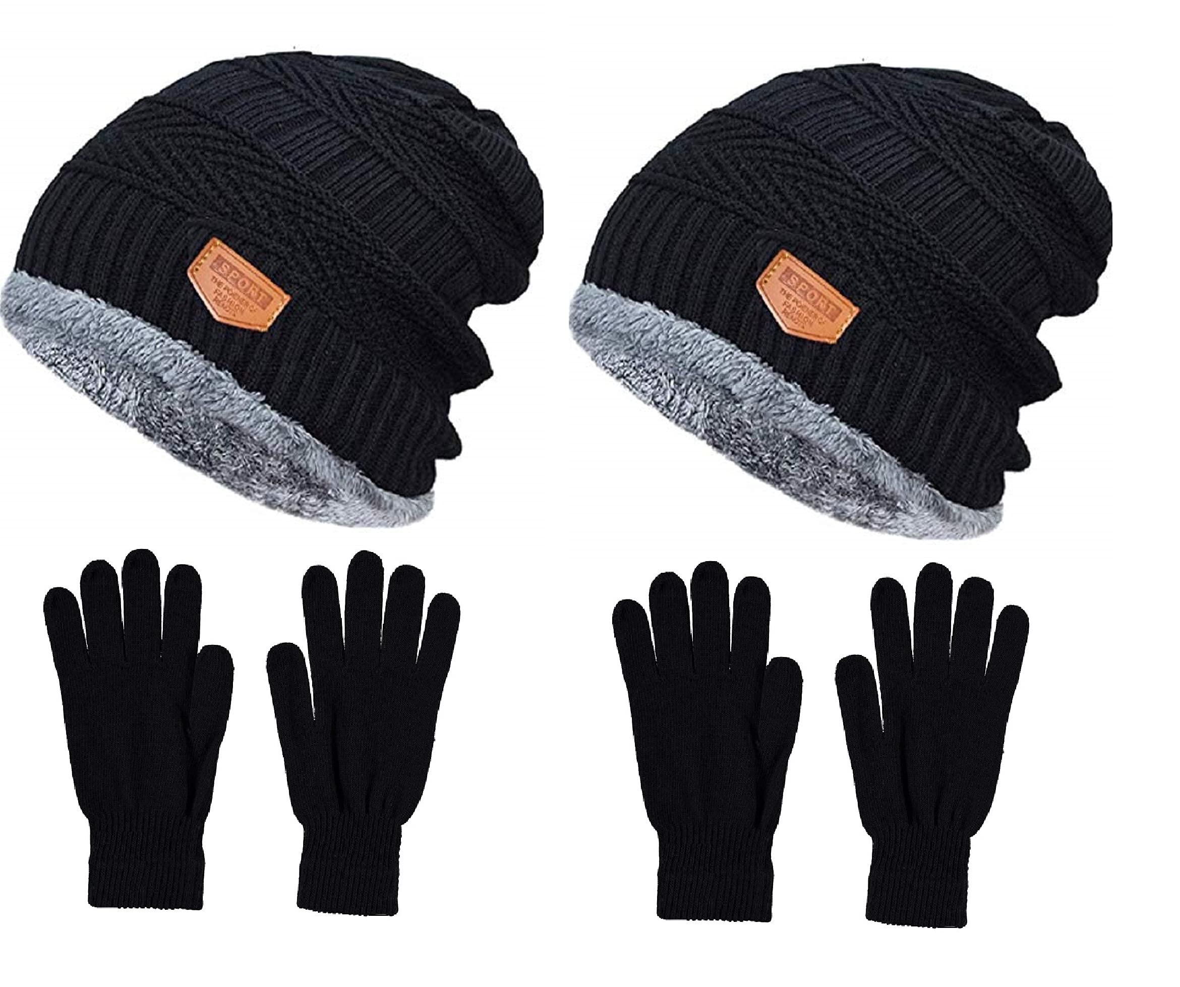 HUNTSMANS ERA Winter Woolen Windproof Soft Skull Cap with Glove Set for Men and Women / (Wool Cap+ Glove Combo)
