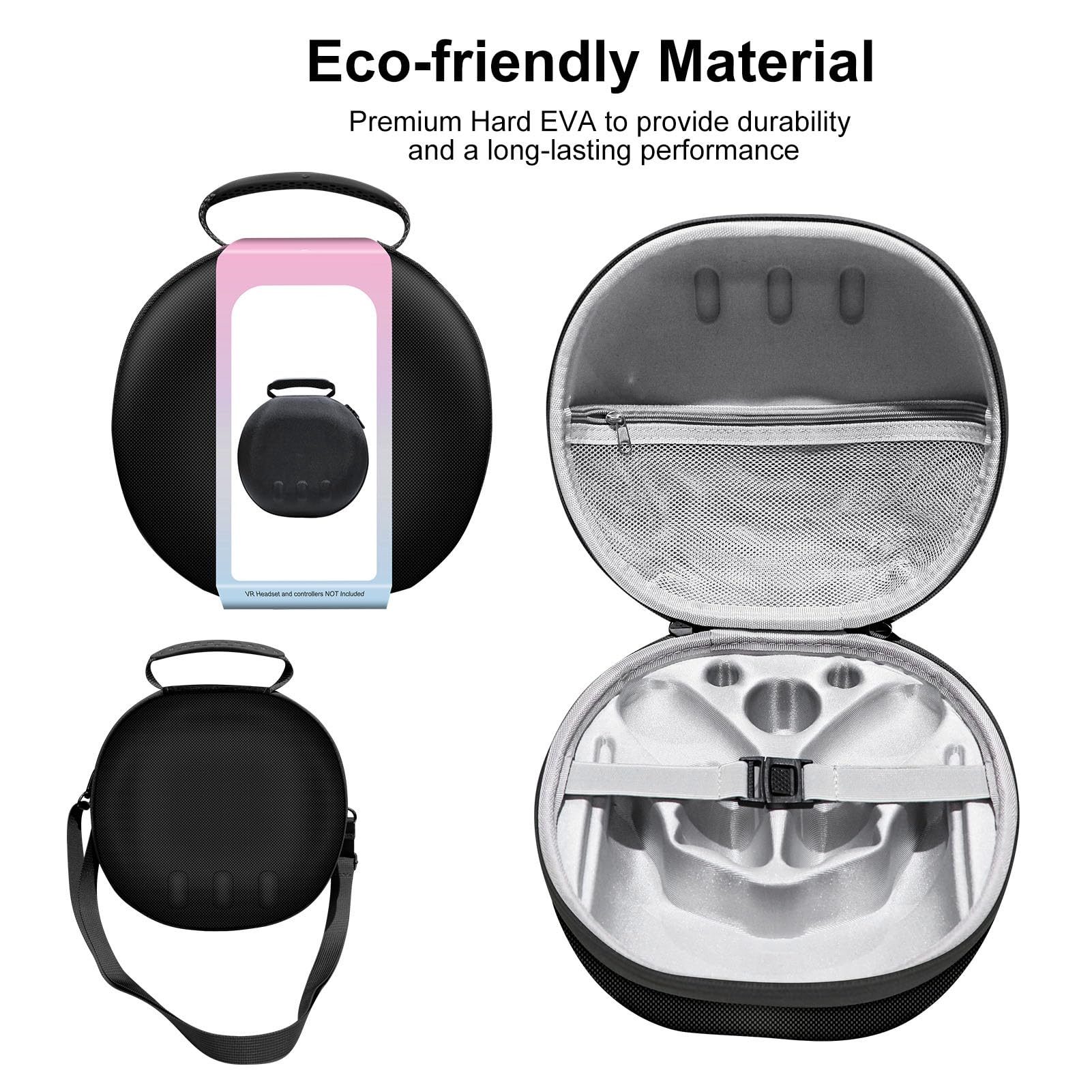 Custodia Rigida da Trasporto per Meta 3, Borsa Antiurto per Occhiali VR con Tracolla, Doppia Cerniera, Portatile, Nero