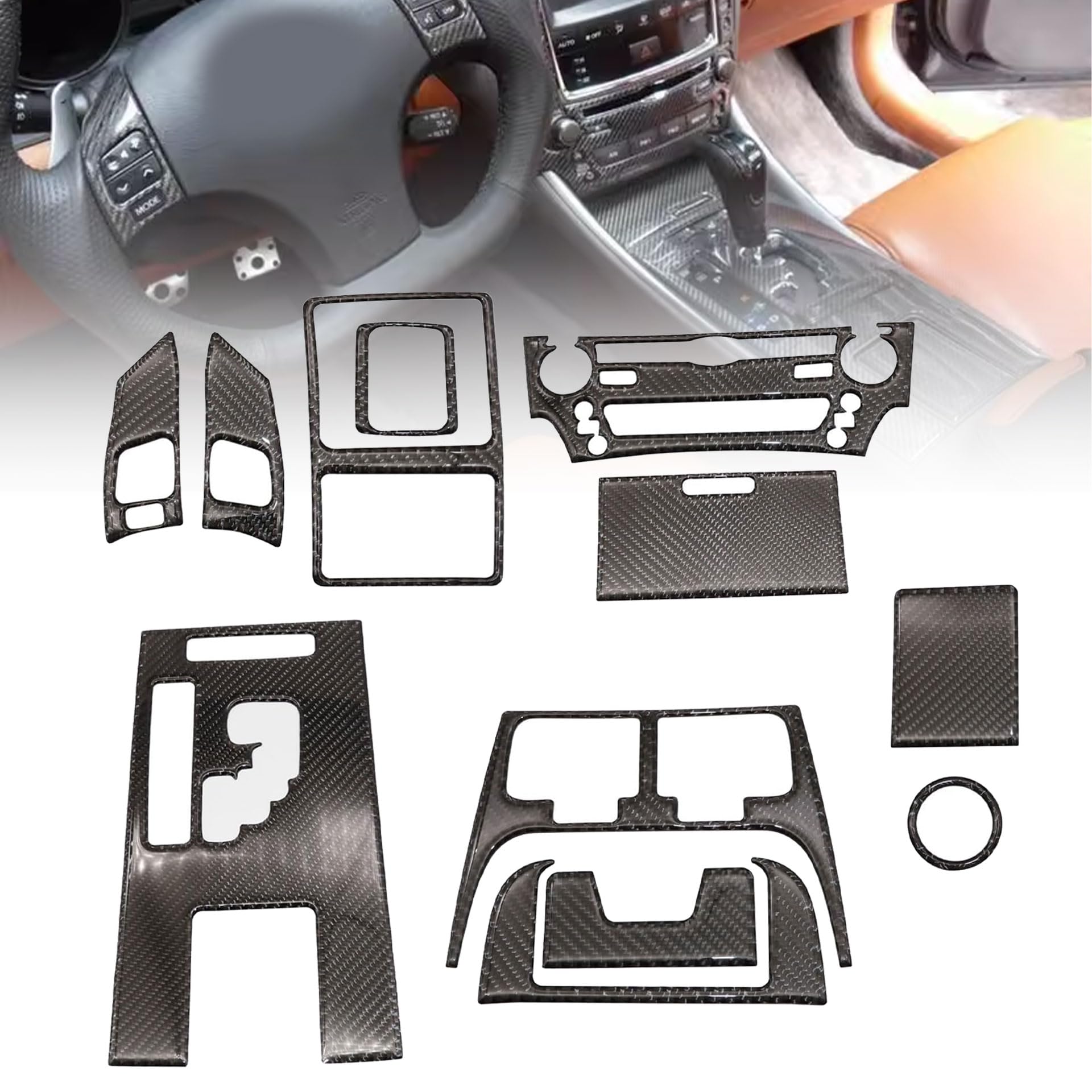 GXARTS 12Pcs Carbon Fiber Full Set Interior Decoration Trim Kit for Lexus IS250 IS350 2006-2012