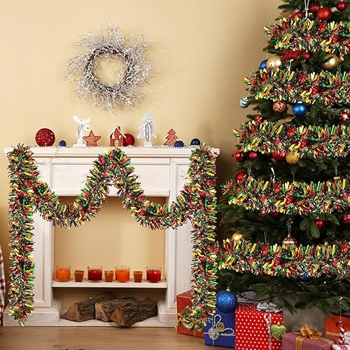 Miniatura 7 de Guirnalda de oropel de Navidad de 50 pies con torsión metálica brillante para decoración de árbol de Navidad, decoración de interiores y exteriores,