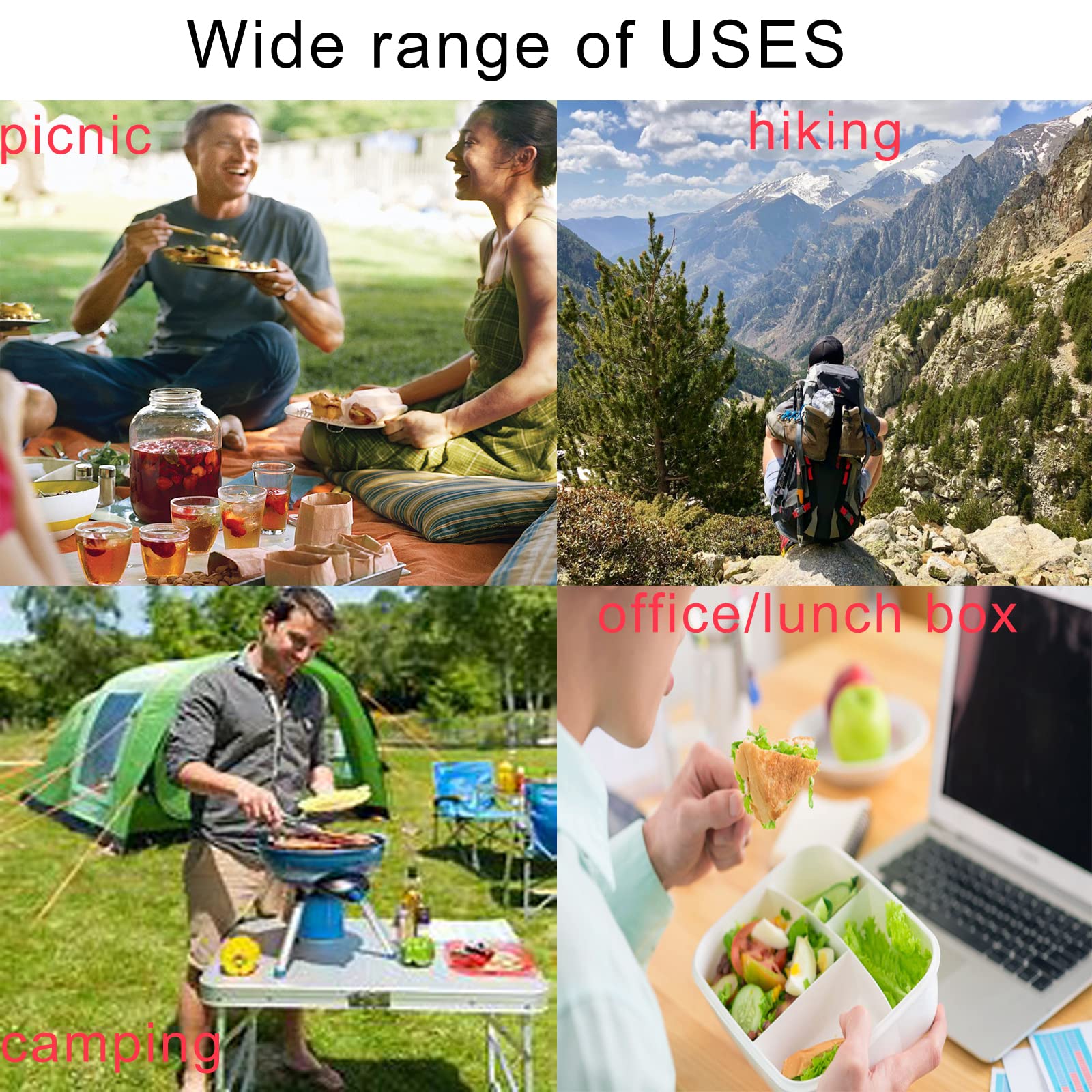 Multifunktions-Göffel für Camping, 5-in-1, Löffel, Gabel, Messer, Dosenöffner, Kombi, 18/10 (304), Edelstahl, tragbare Utensilien für Outdoor, Picknick, Wandern, Angeln, Bootfahren, Grillen,
