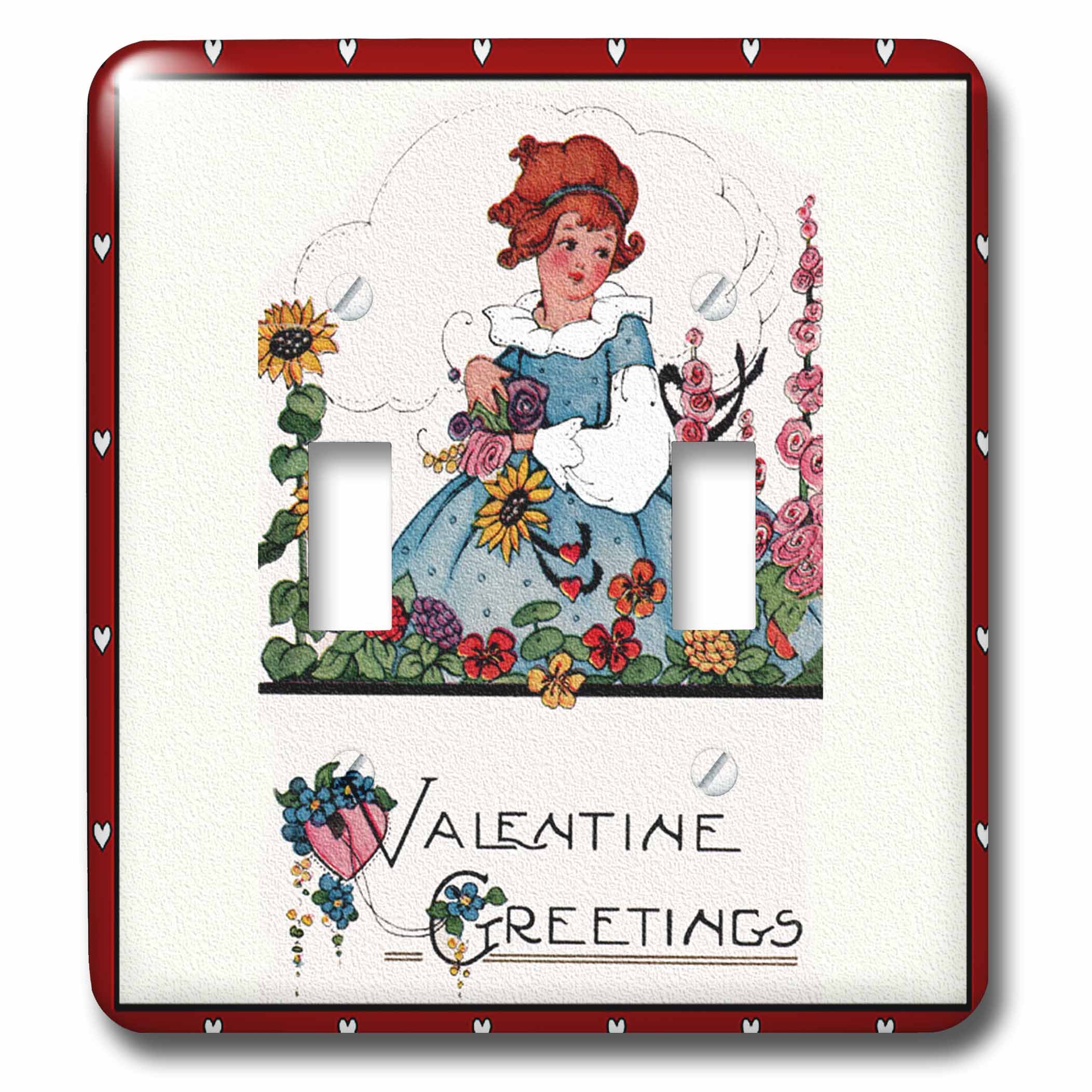 Interrupteur à bascule vintage fille avec fleurs sauvages double style retro lsp_76774_2