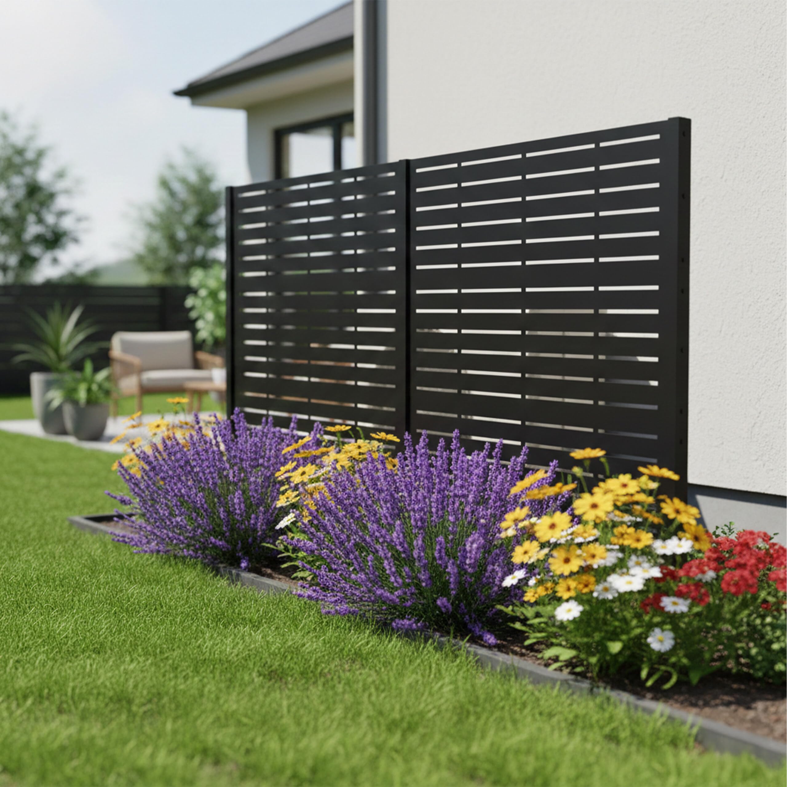 Relaxdays Cache-poubelles Line, Brise-Vue modulaire Noir, 2 Panneaux 140 x 240 cm