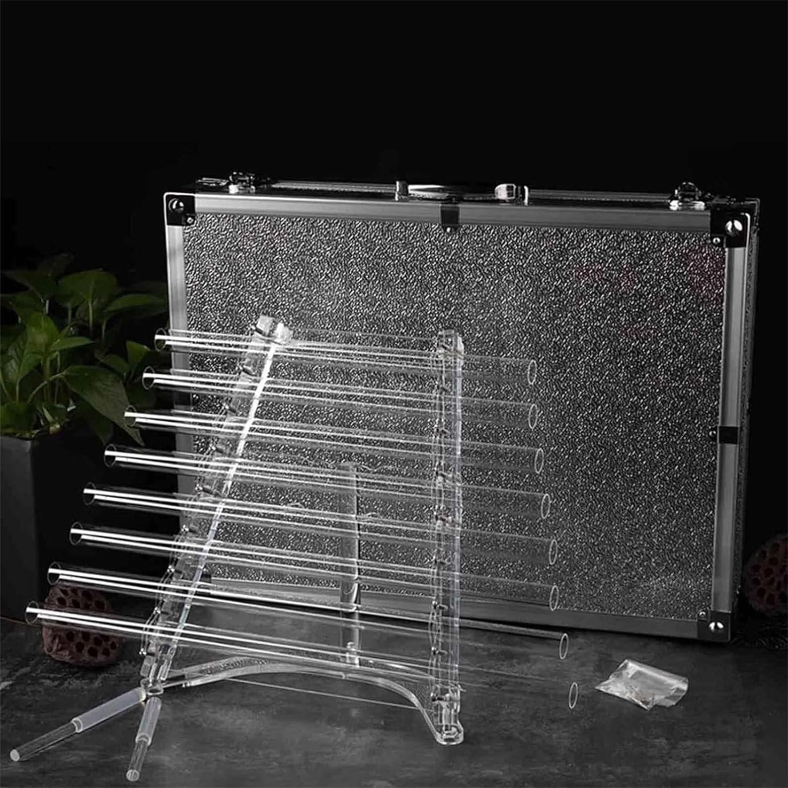 GYQSSD Hand Stand Quartz Crystal Singing Harp + Crystal Mallet and Aluminum Alloy Box, Healing Crystal Musical Instrument for Sound Bath Studio Gym Meditation Room A-440hz