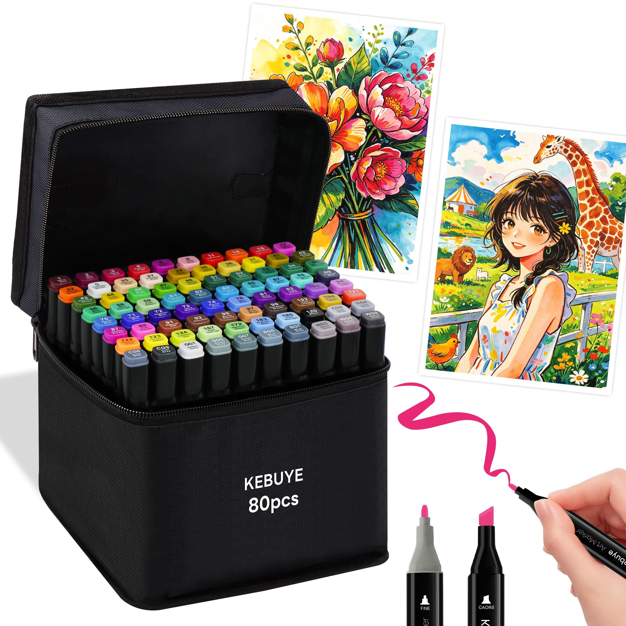 Kebuye 80 Colors Alcohol Markers Set - drawing | Mubboo