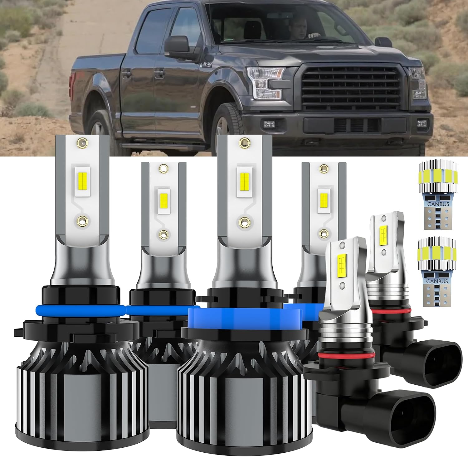 Bulbs Fit For Ford F150 2015 2016 2017 2018 2019 2020 2021 2022 2023, High Beams+ Low Beams+ Fog Lights+ License Plate Lights Combo, 400% Brightness 6000K White Glow,8 Pack