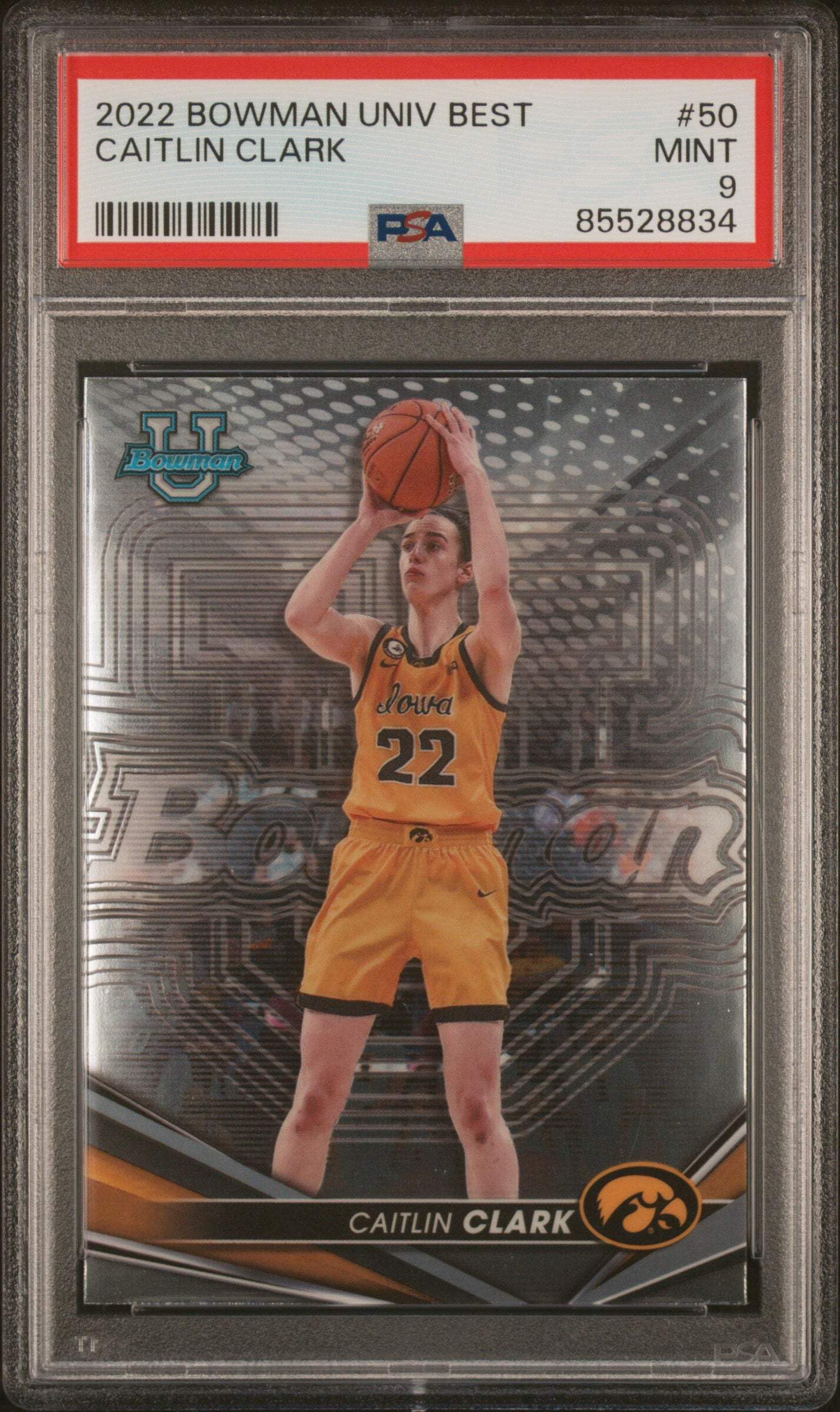 Graded 2022 Topps Bowman University Best Caitlin Clark #50 Rookie RC Basketball Card PSA 9 Mint