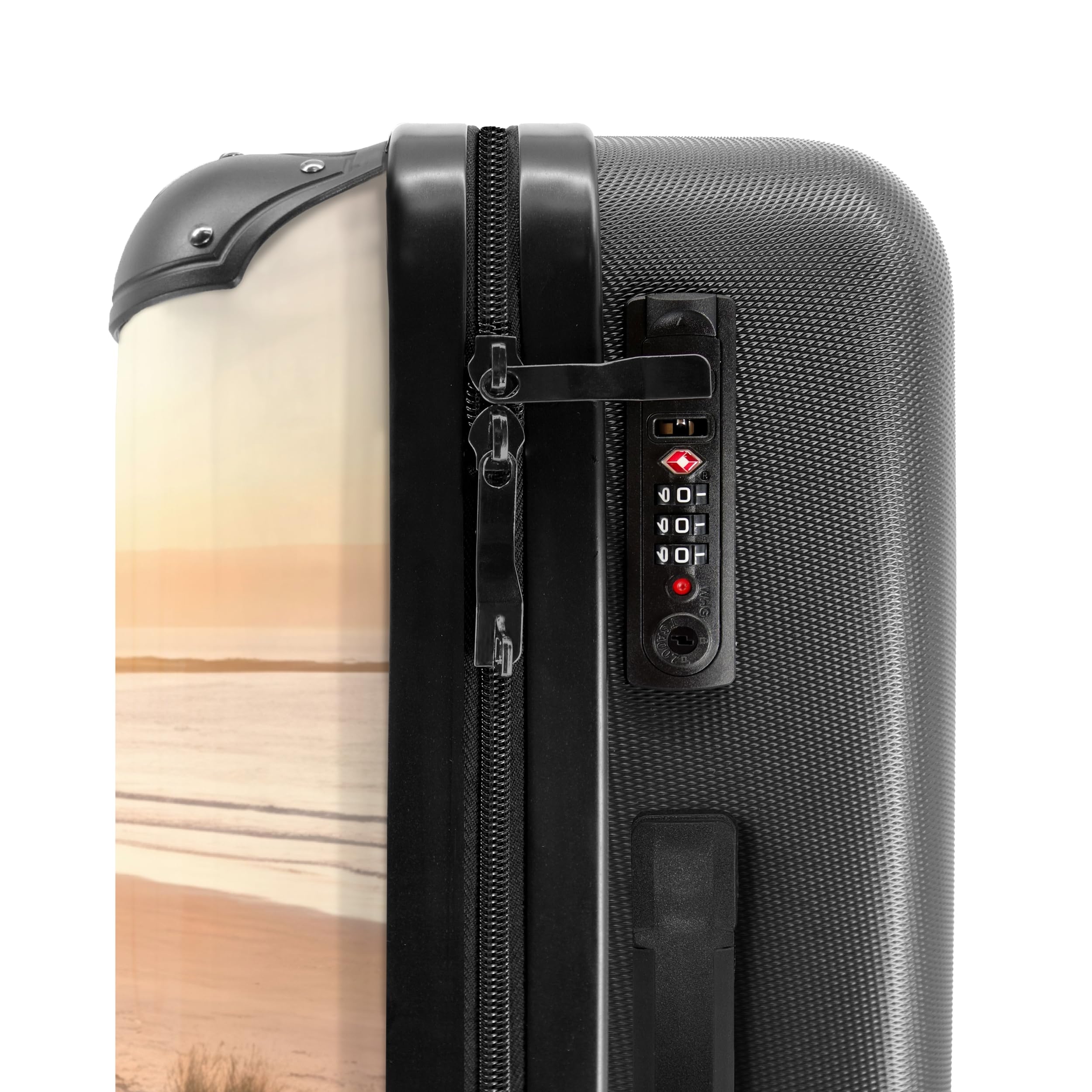 NoBoringSuitcases.com® Koffer Mittelgroß 67x43x25 cm Hartschalenkoffer L Trolley Rollkoffer mit 4 Rollen Leicht Schalenkoffer Mittel Dünen - Strand - Meer