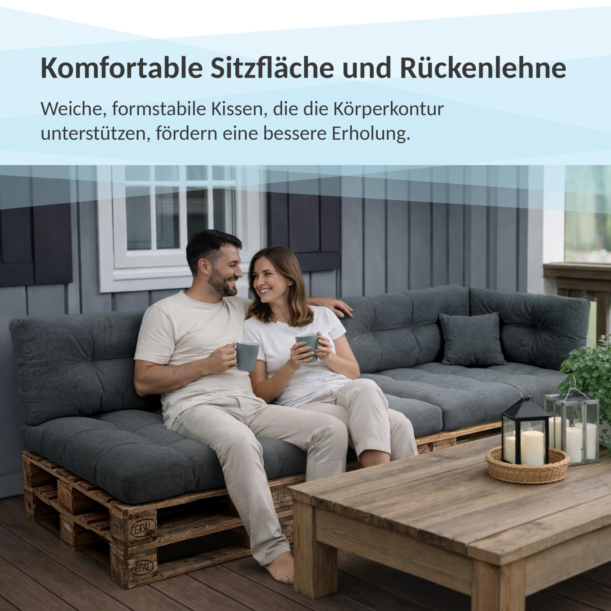 POKAR Palettenkissen Palletenauflagen Palettenpolster Palettensofa Palettenmöbel 2er Set: 1x Sitzkissen 120x80 + 1x Rückenlehne 120x40, Grün