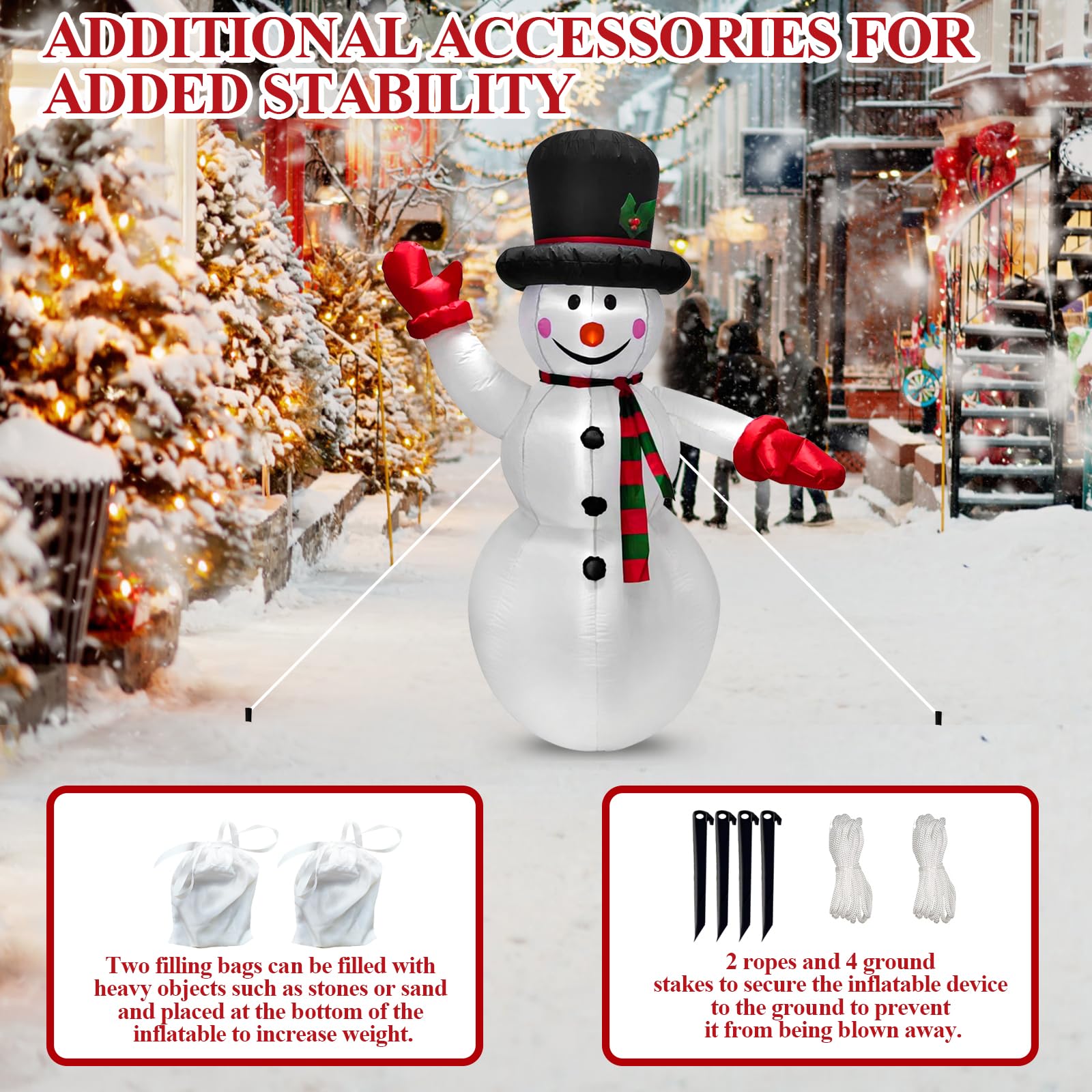Pupazzo di neve gonfiabile natalizio da 1,8 m, decorazione per esterni con pupazzo di neve, decorazione natalizia da giardino, decorazione per cortile, con luce LED
