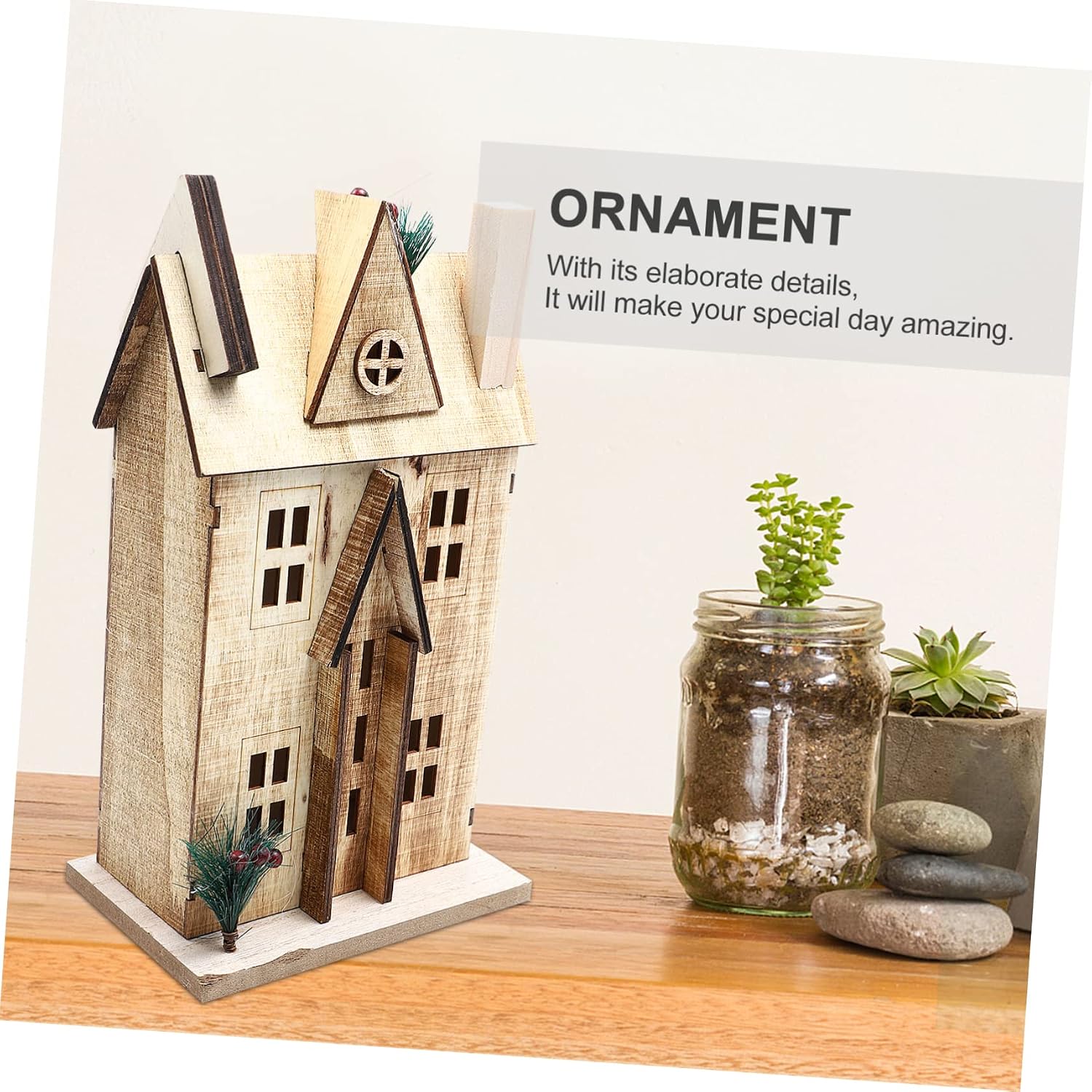 PRETYZOOM 1pc Nordic Style Wooden House Decor with Led Light Charming Christmas Decoration for Home Bar Restaurant Rustic Wooden House Ornament for Festive Atmosphere