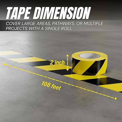Miniatura 2 de Cinta de seguridad de advertencia de peligro negra y amarilla 2 x 108 pies ideal para paredes suelos tuberías y equipos