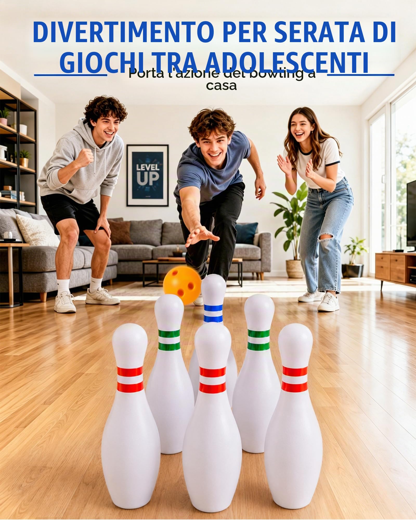 Set di bowling gigante per adulti – 6 birilli jumbo, palla e borsa da trasporto – Gioco per prato all'aperto e al chiuso – Gioco per feste in giardino, barbecue, team building ed eventi