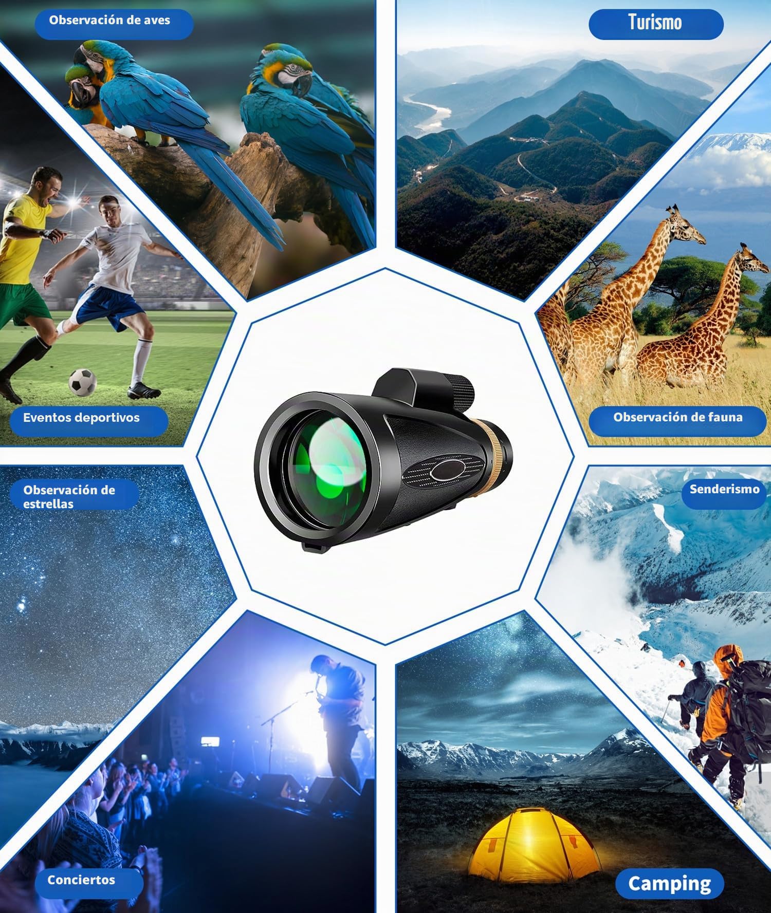 Telescopio monocular de alta potencia 80 x 100 con adaptador de smartphone, trípode y prisma BAK4, adecuado para observación de aves